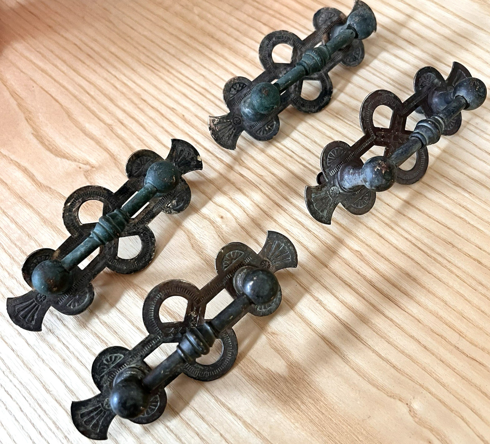 Set of 4 Antique Eastlake / Spanish Revival Drop Drawer Pulls Aesthetic Movement
