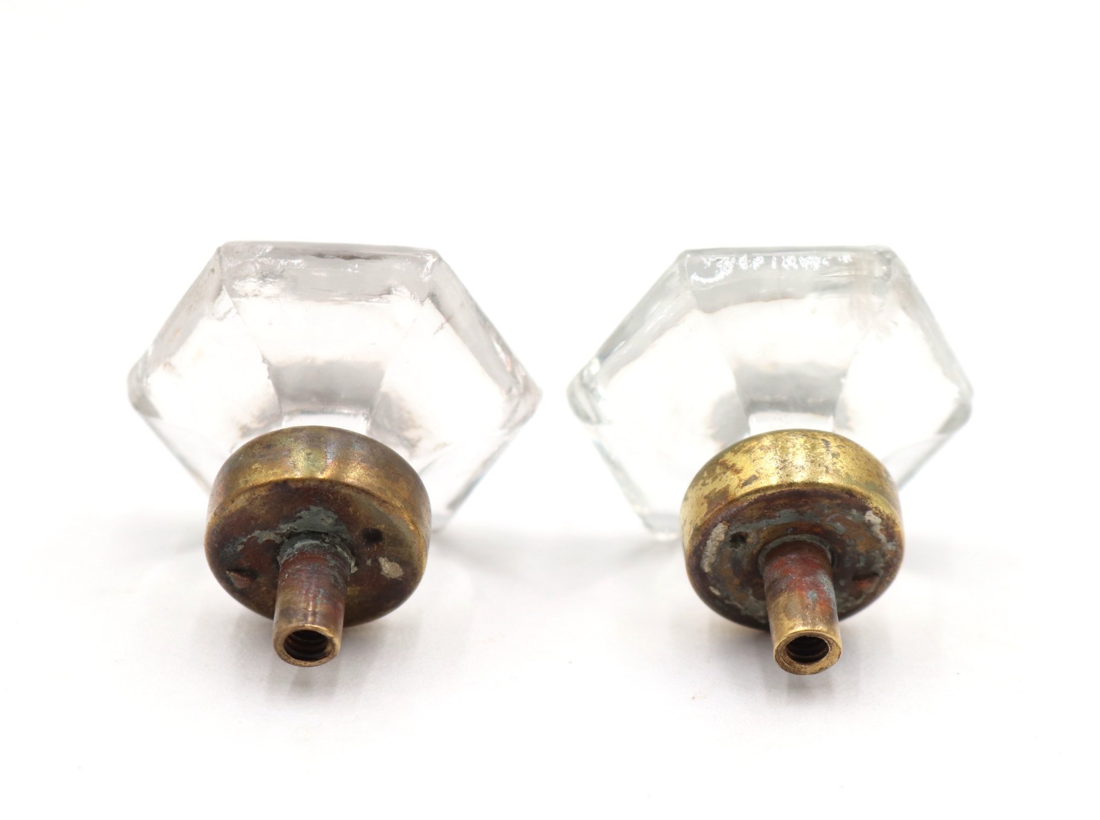 Pair of Vintage 1.5 in. Hexagon Glass Cabinet Knobs