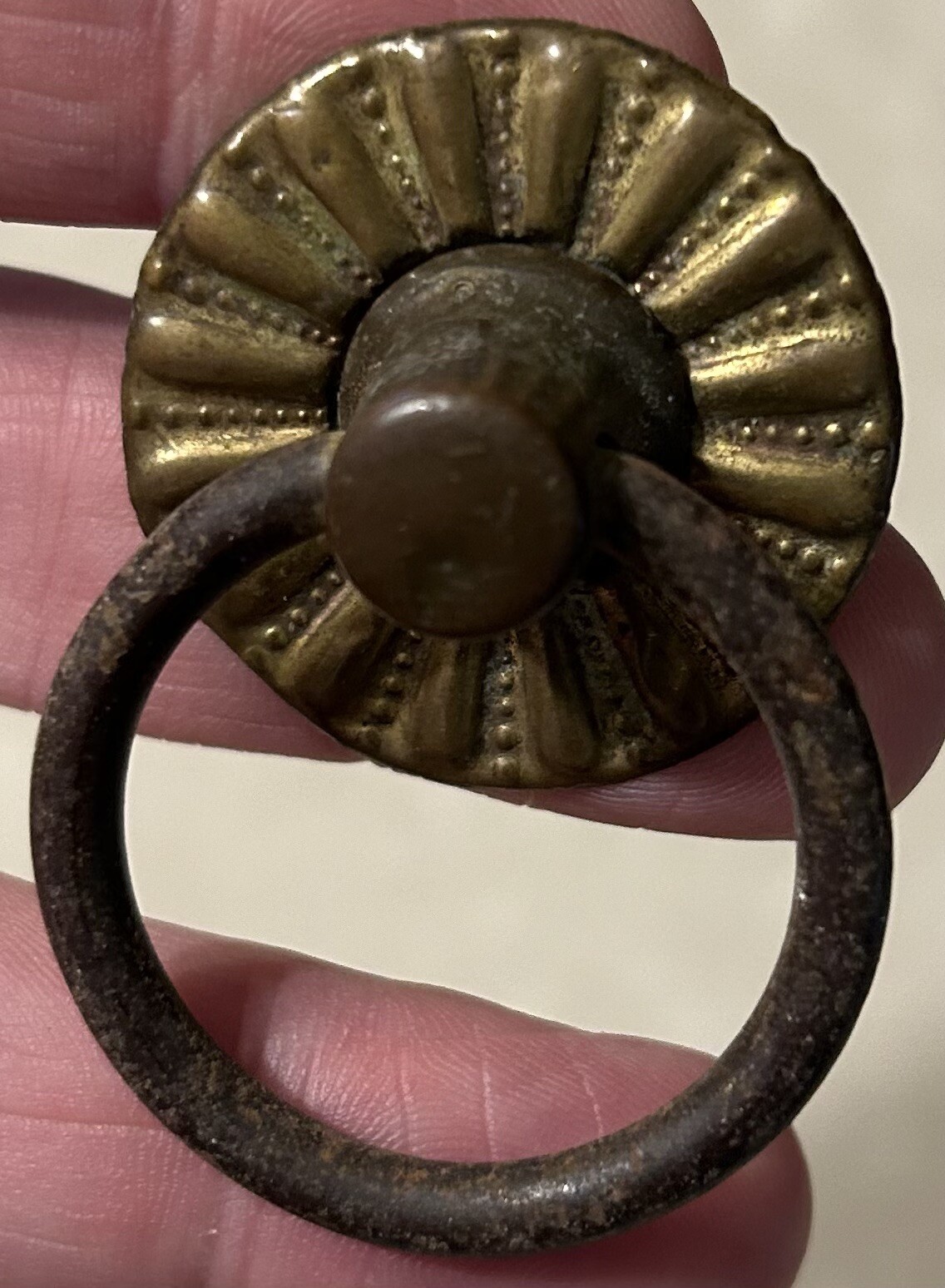 Antique Salvaged Architectural Brass Drawer Finger Pull, 1 1/4″