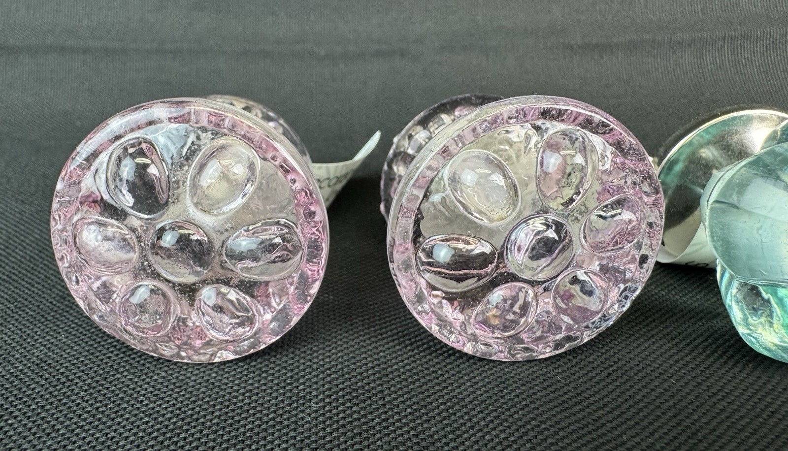 NWT Glass Drawer Pulls Clear Light Pink & Blue Dresser Kitchen Lot Of 4