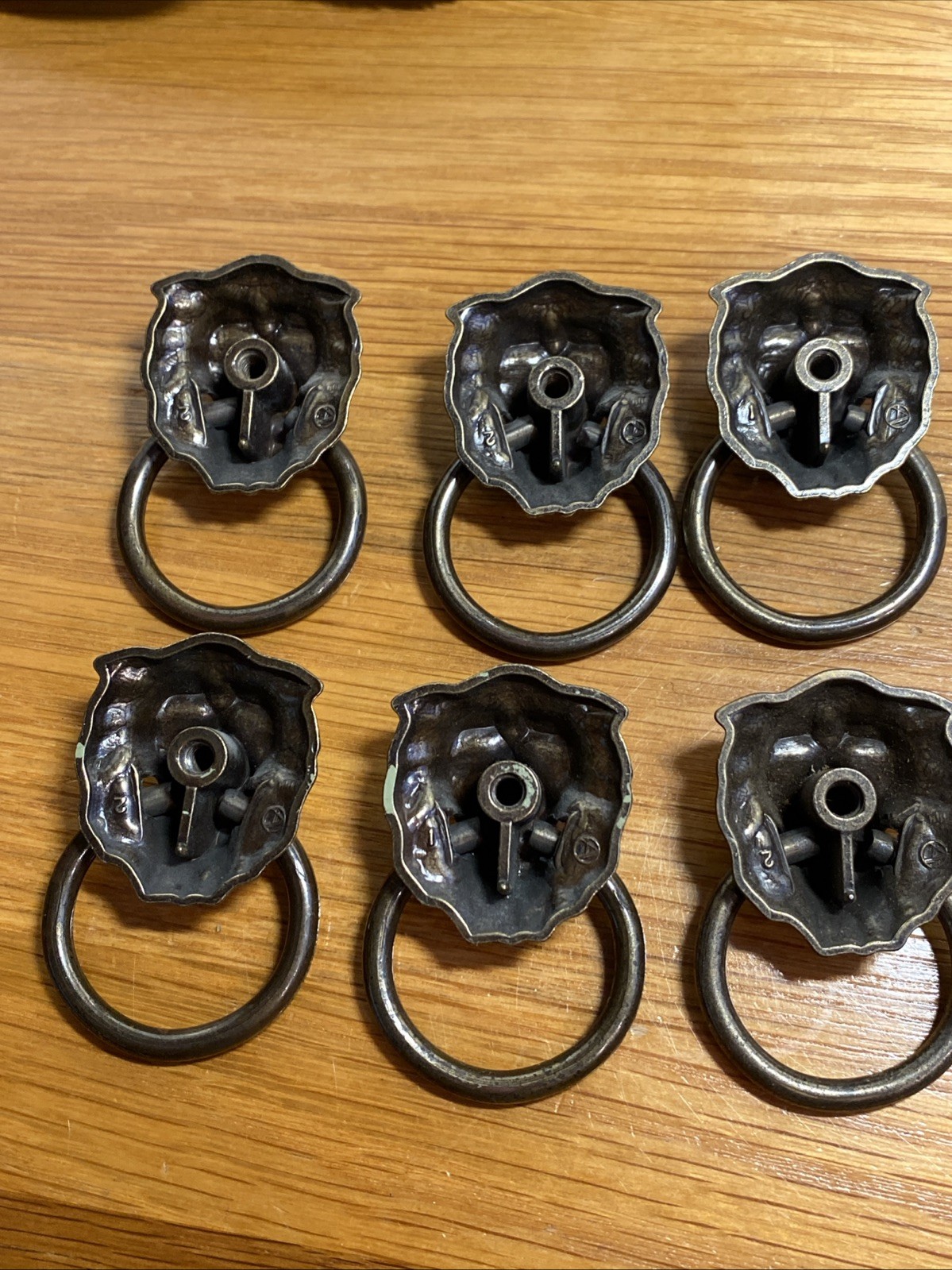 Lot of 6 Ornate Antique Vintage Lion Head Ring Drawer Knobs Pulls