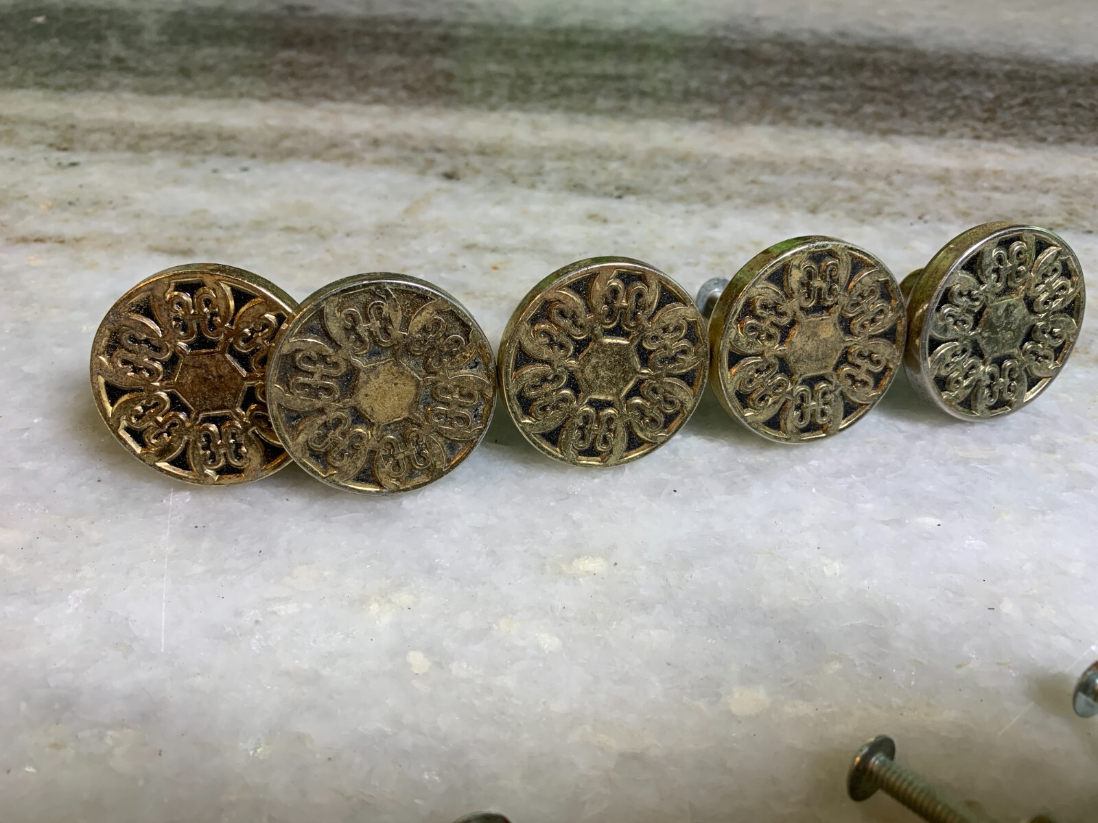 Vintage Mid Century 1960s 60s 1970s 70s Gold Enamel Drawer Knob Pull Knobs Pulls