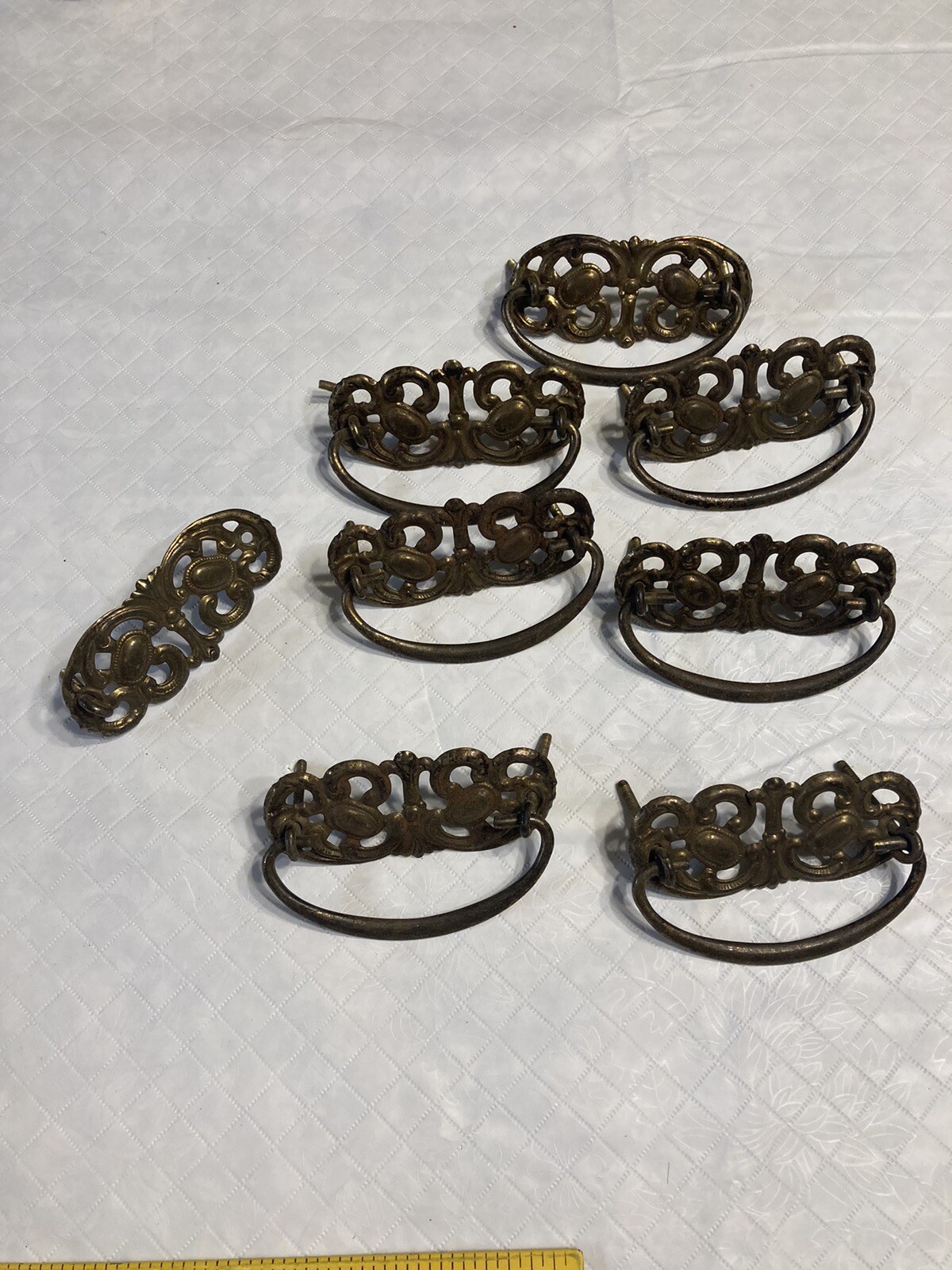 Lot 7 Antique Bail Drop Drawer Pulls Plus Parts