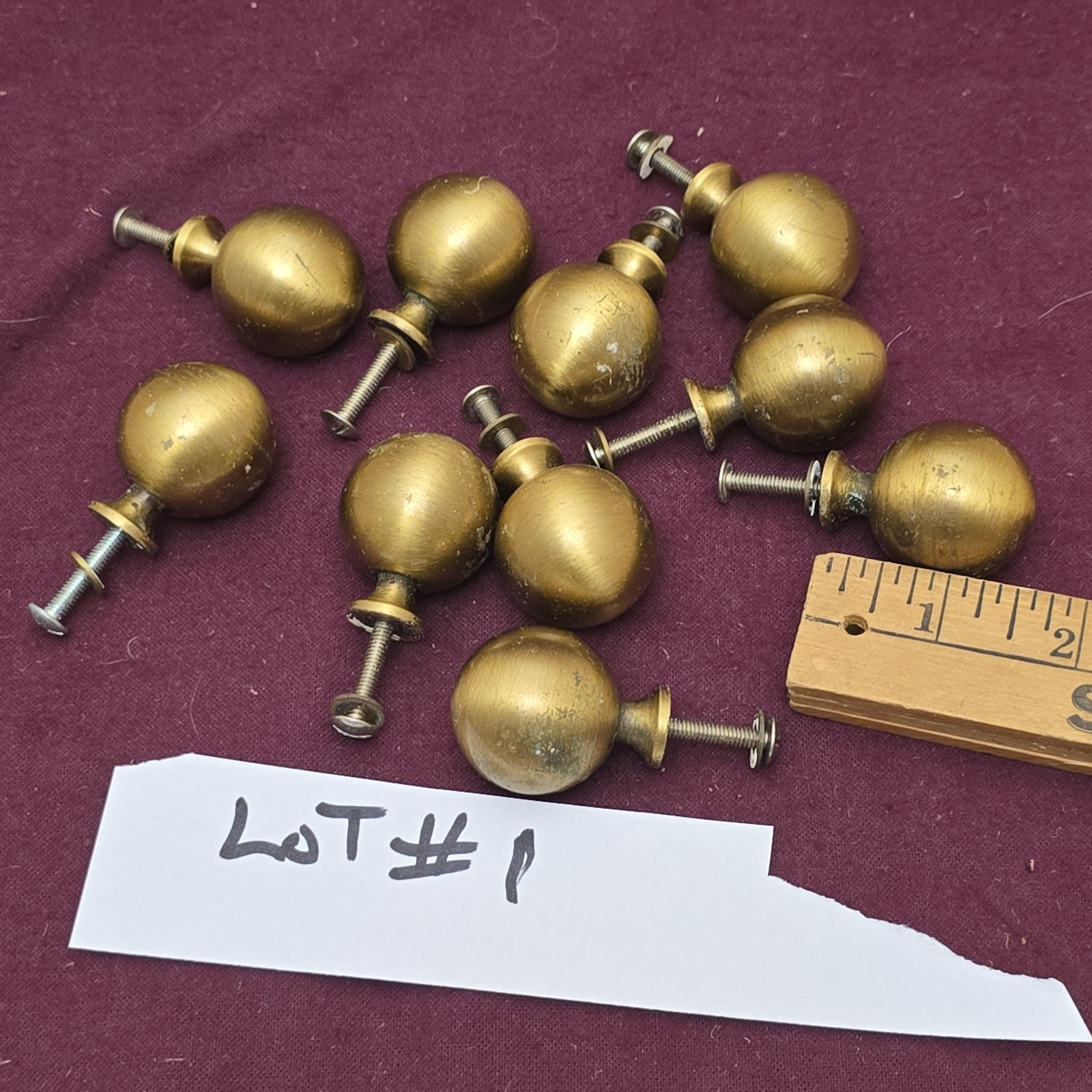 10 Solid Brass Drawer Pulls Round Cannon Ball Style Lot#1