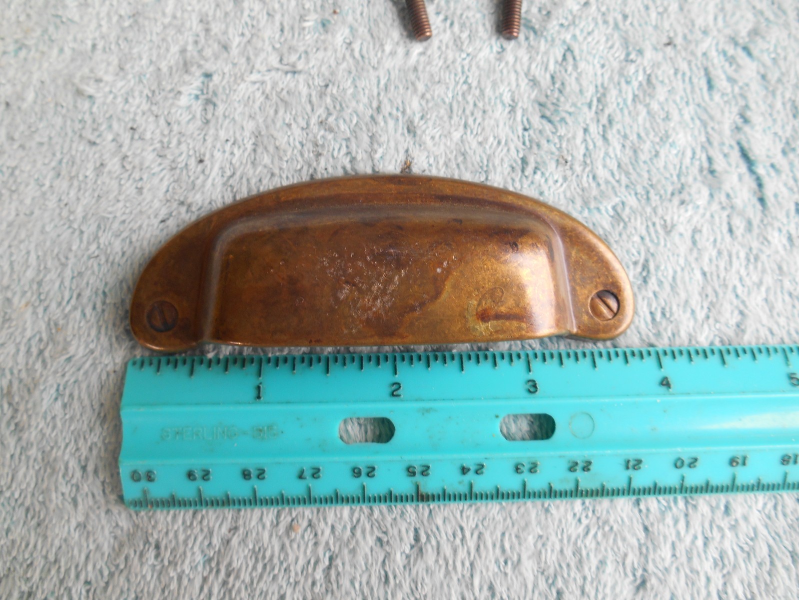 LOT OF 3 BRASS TONED DIE-CAST METAL DRAWER PULLS OR HANDLES WITH SCREWS