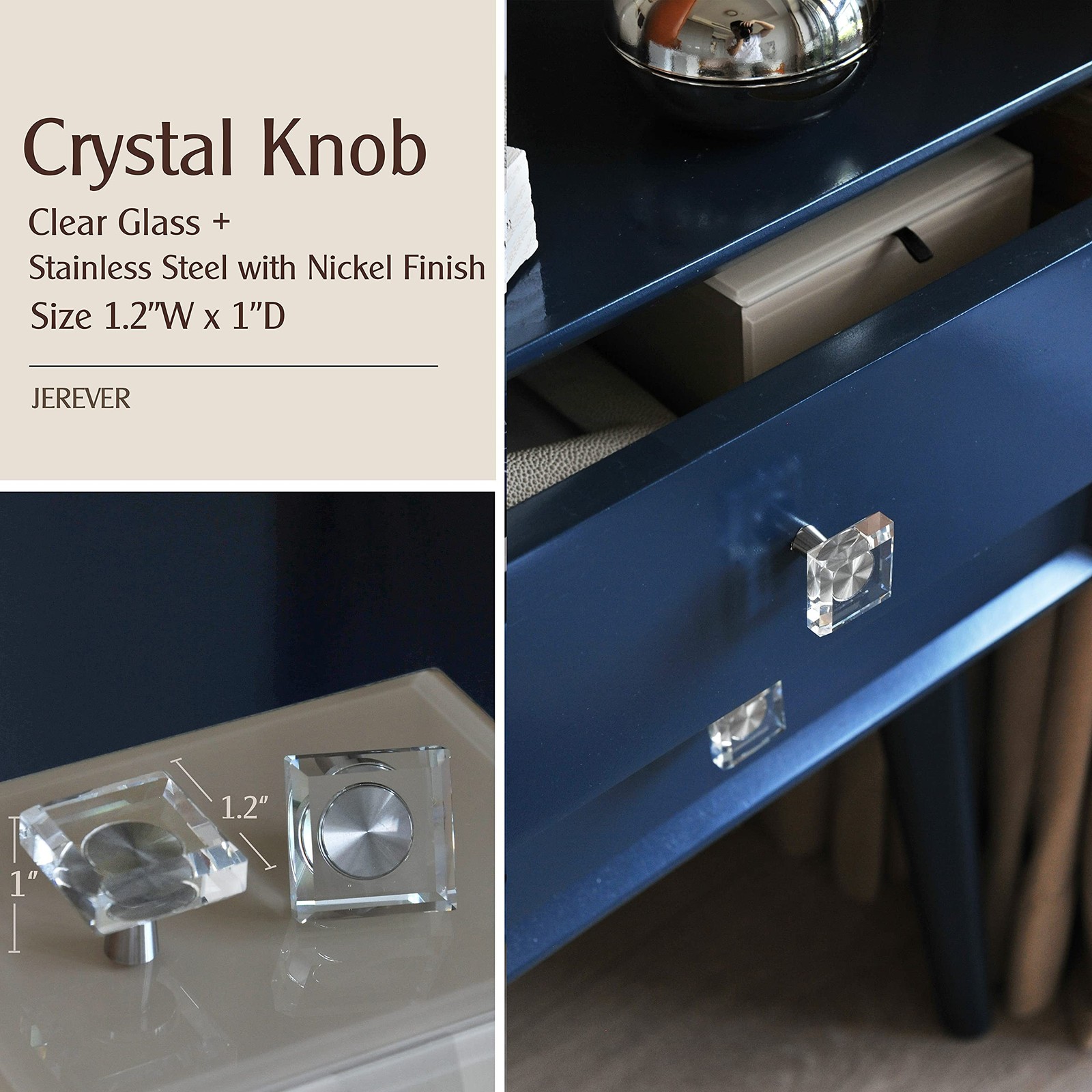 6 Pack Glass Crystal Knobs Brushed Nickel Drawer Pull Cabinet Handle for Dres…