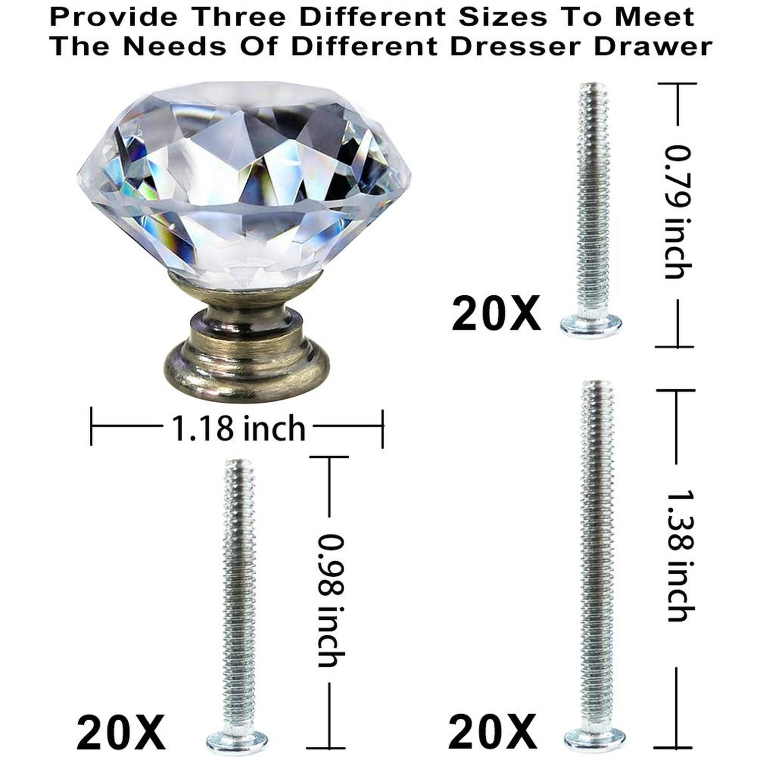 NORTHERN BROTHERS 20 Pack 30mm Crystal Cabinet Knobs, Diamond Glass Drawer Kn…