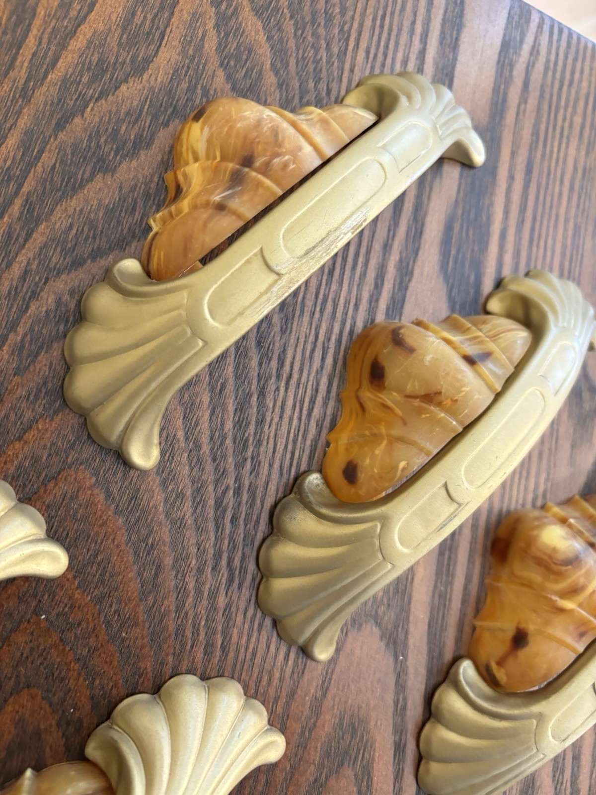 Set 7 Vintage Art Deco Bakelite Drawer Pulls Hardware Waterfall Style Furniture