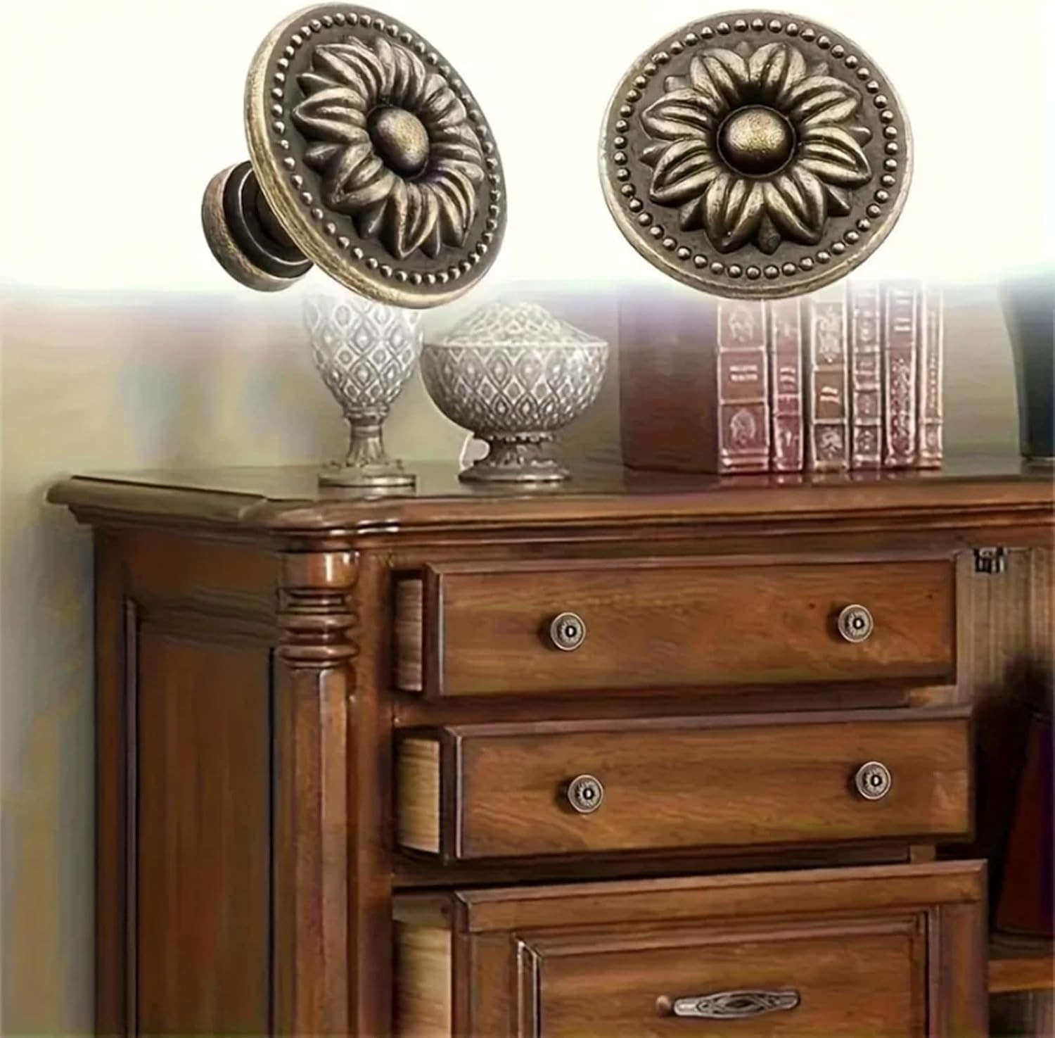 Vintage Drawer Pulls, Antique Brass Cabinet Knobs and Pulls – Flower Shape Metal