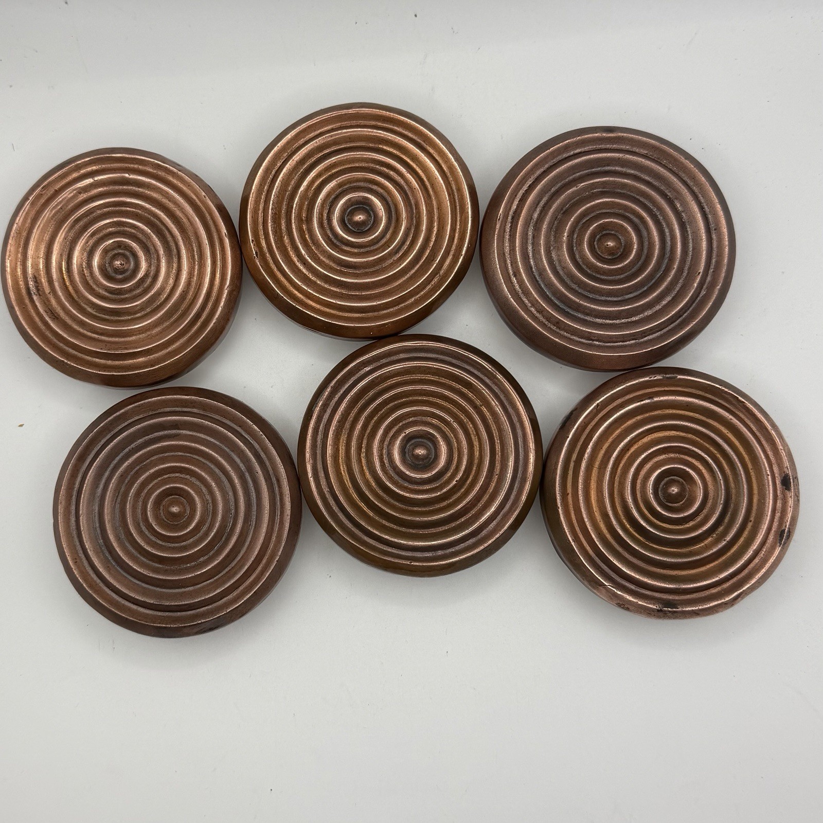 Antique Art Deco Copper Furniture Pulls Set Of 6 Marked Repurposed Gorgeous