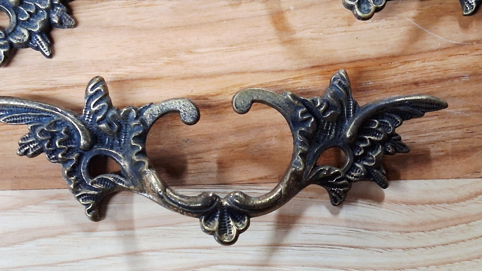 Lot Of 5 Vintage Small Ornate German Brass Drawer Pulls