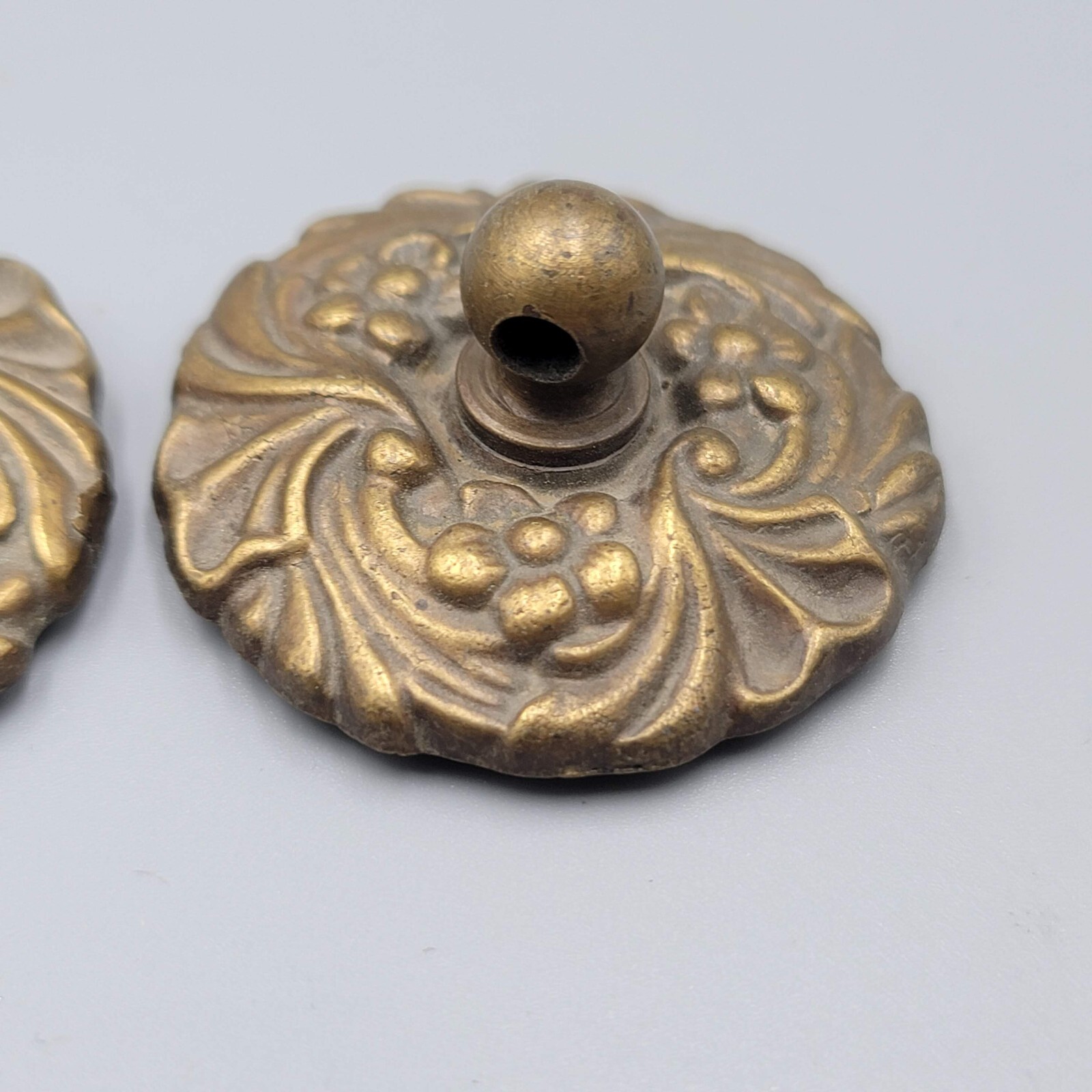 Vintage Flower Brass FACE Plates Ornate Bail Pull Replacement Set of 2 – 1 3/4″