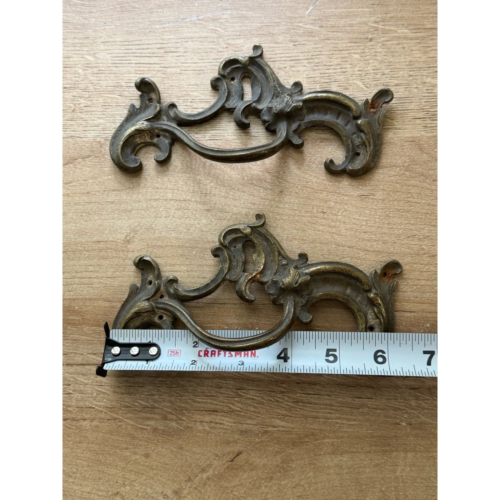 Pair Antique Drawer Pull Handles French Rococo Louis XV 1800s Bronze 6″