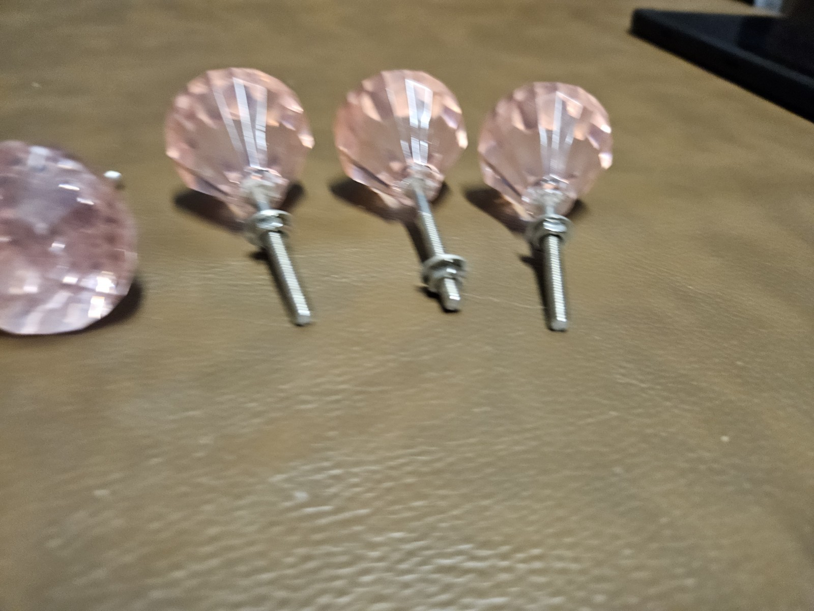 Lot Of 6 PINK ACRYLIC CABINET KNOBS W/SCREWS OR DRAWER PULLS Princess Pink