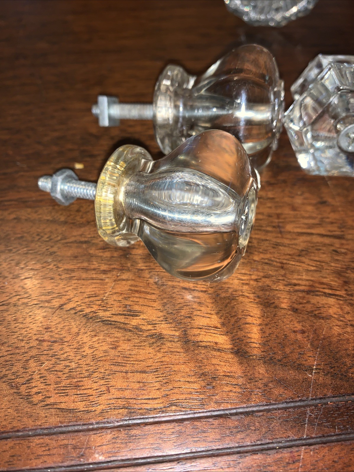 Vintage 1.125 in. Glass Hexagon Drawer Cabinet Knob set Of 5 great condition