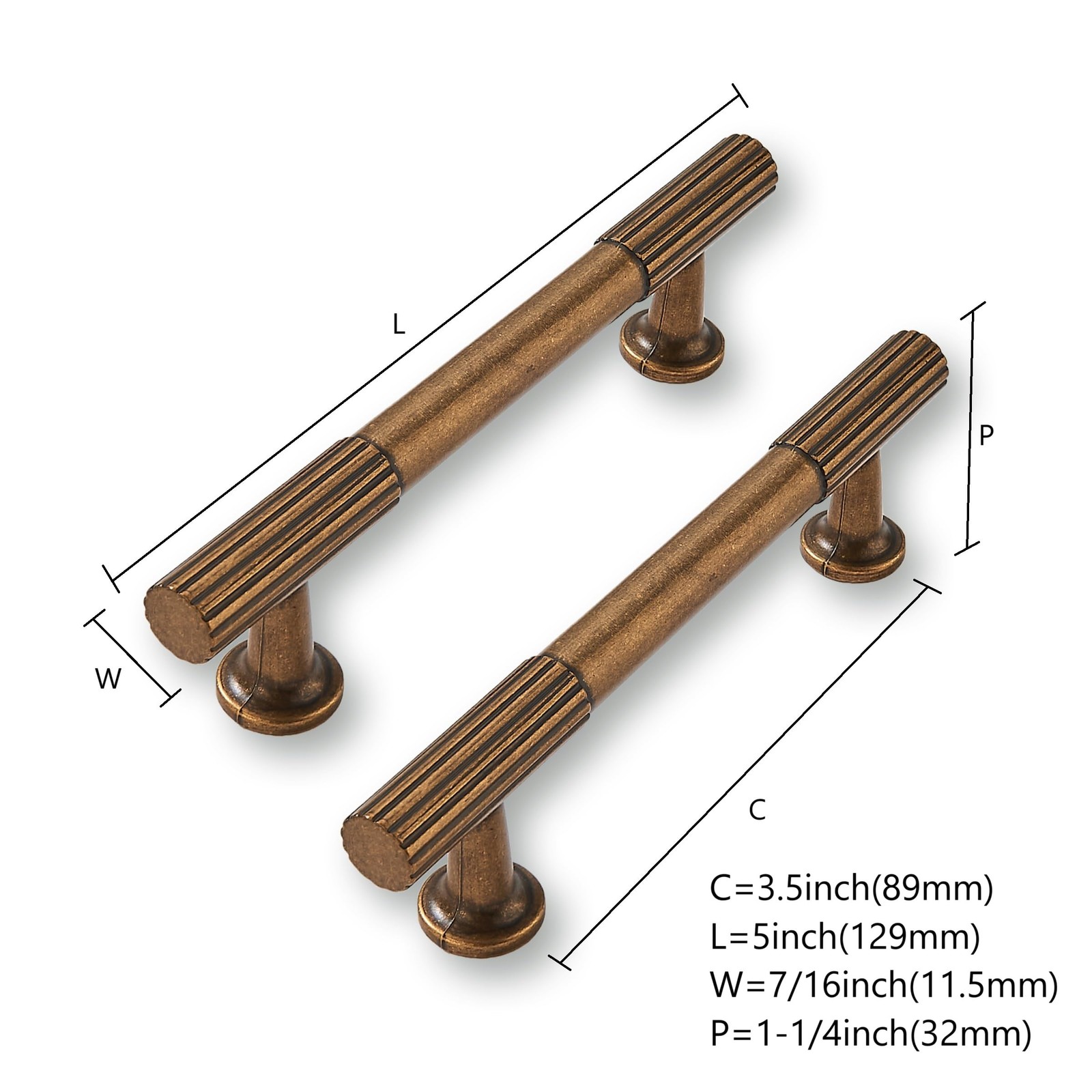 Cabdm 10Pack 3.5Inch Solid Kitchen Cabinet Handles Antique Brass Cabinet Pulls