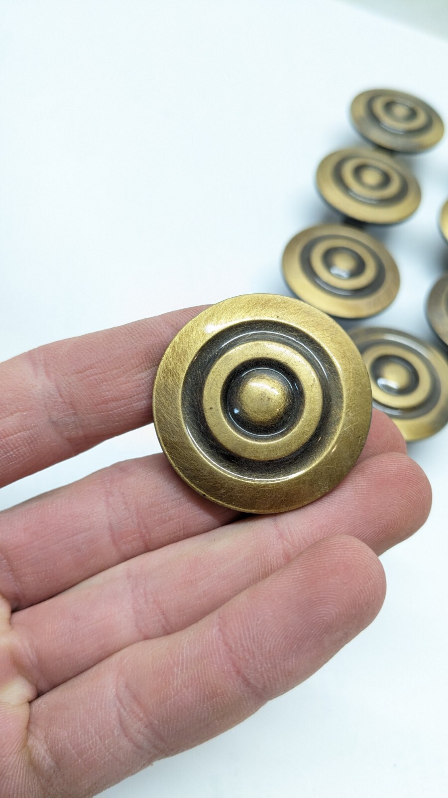 19 Vtg Round Mid Century Modern Knob Drawer Pulls 1.5” Handles Bullseye Mushroom