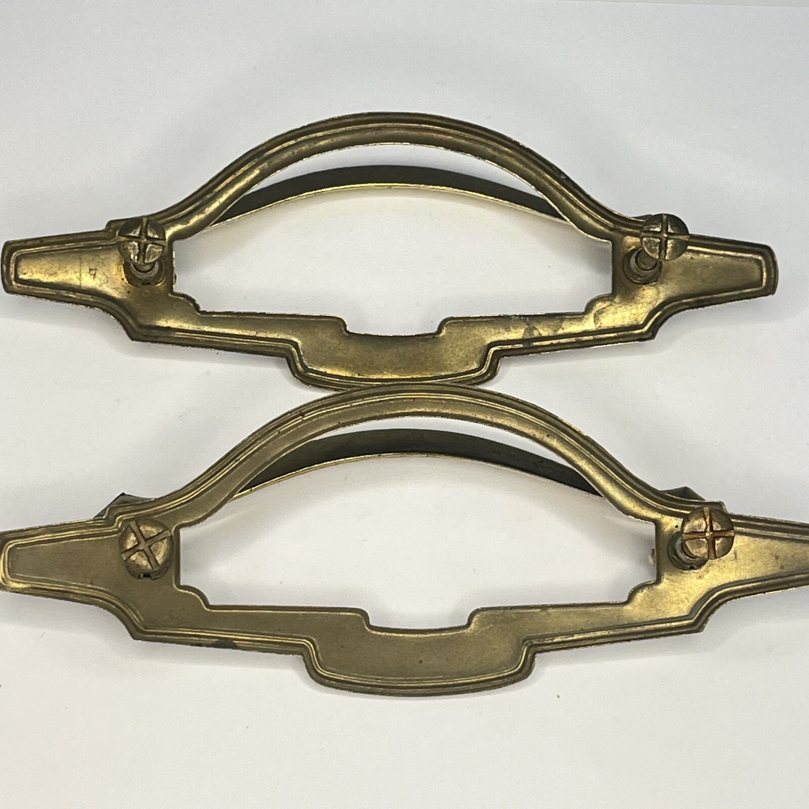 Two Reclaimed Steel Drawer Drop Bail Pull Handles Steel Gold 4″ c to c C