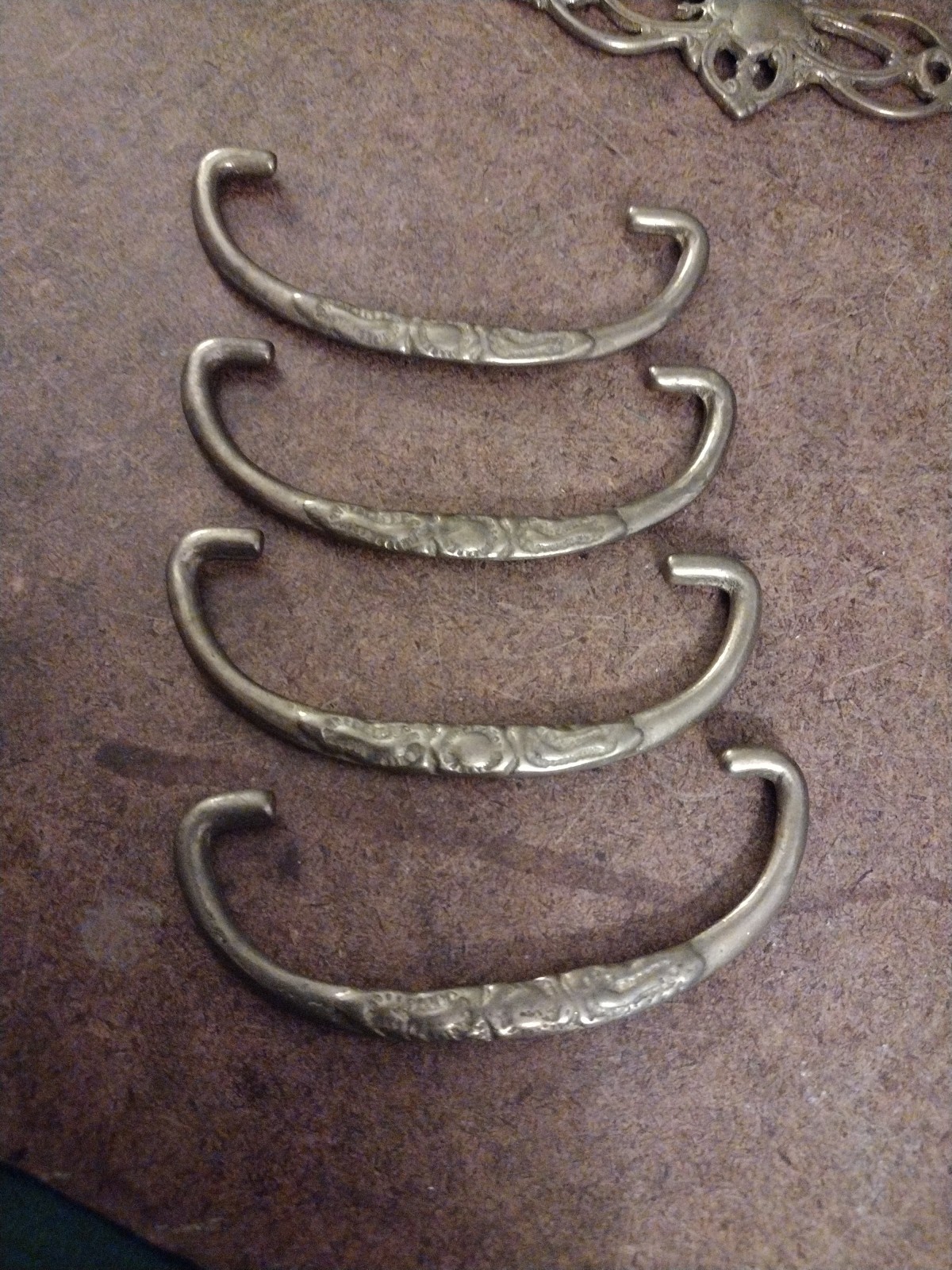 Vintage Ornate Bail Pull Handle Replacement Salvage Hardware Set of 4