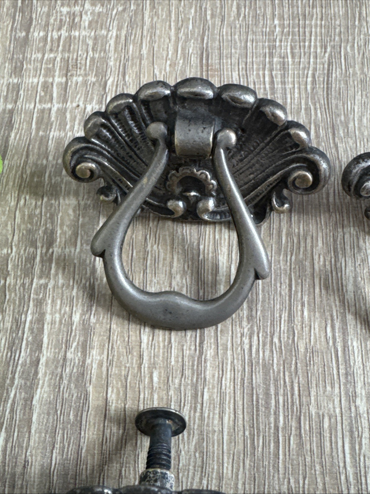 (6) Nickel / Brass Antique Hardware Drawer Pull Victorian Brass Drop Ring Set