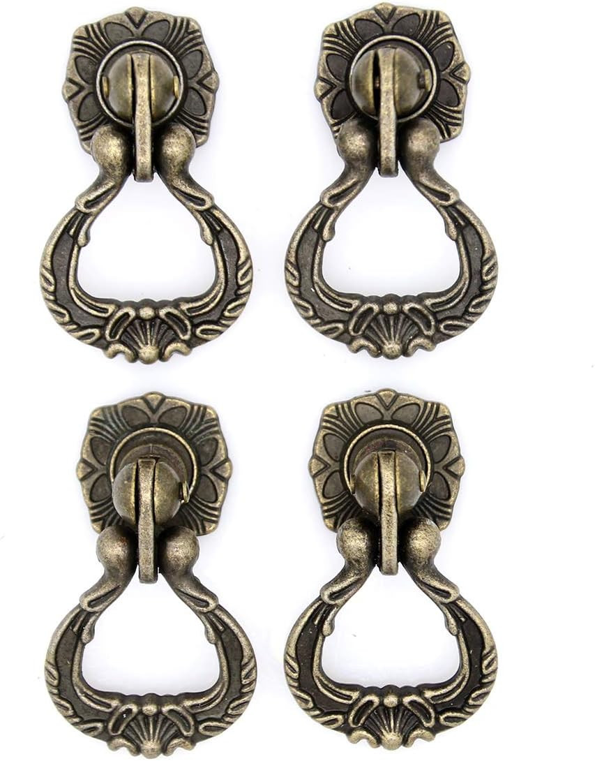 LXZ 4 Pcs Vintage Antique Brass Pendant Ring Pulls Drop Handles Knobs with Singl