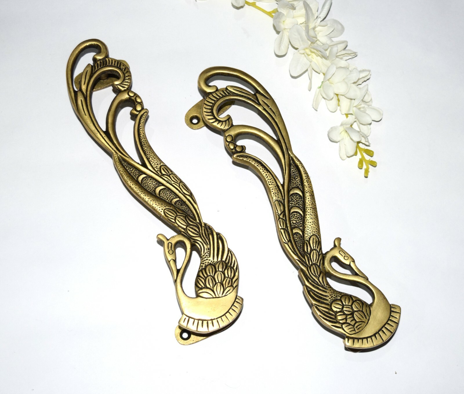 11” Inches Brass Bird Door Pull Set Peacock Design Exquisite Gate Handle GTX