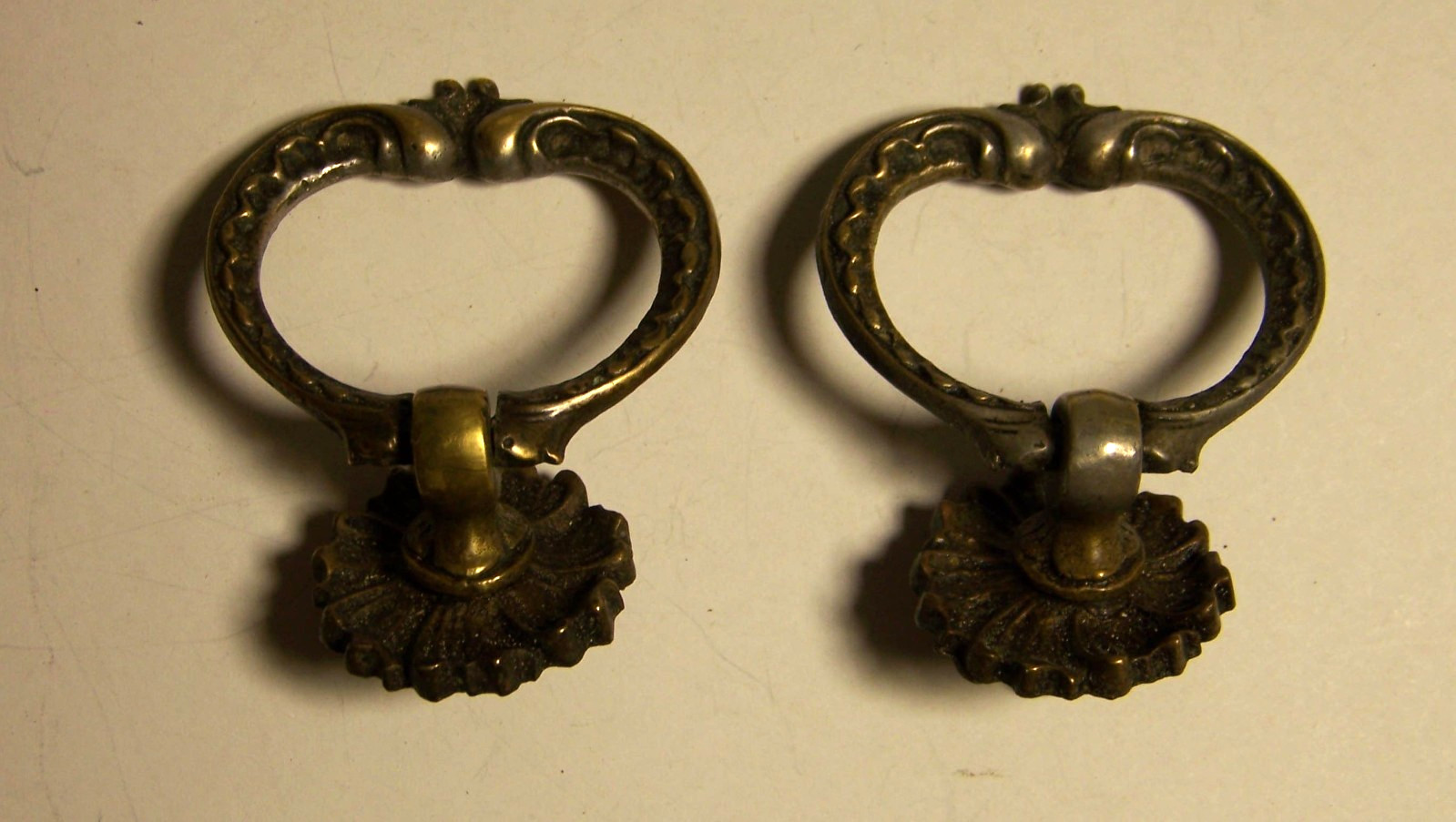 2 Drop Ring Pulls, Brass, Ornate, Vintage/Antique, Architectural Salvage