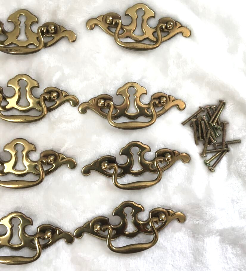 Lot of 10 Vintage Metal Faux Keyhole Drawer Pulls Dresser Drawers With Screws