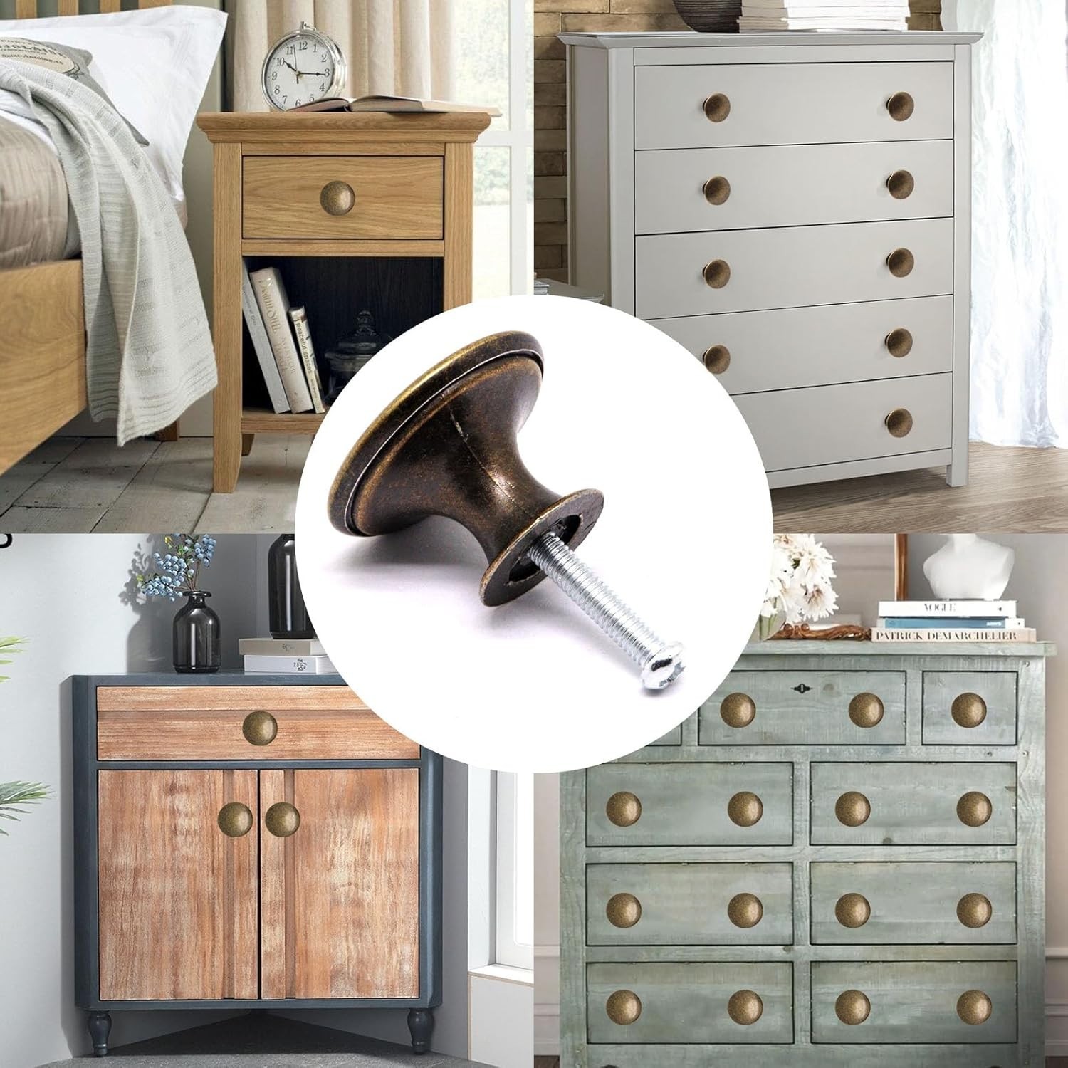 8 Pcs Antique Brass Cabinet Knobs, Round Dresser Knob Kitchen Drawer Knobs, S…