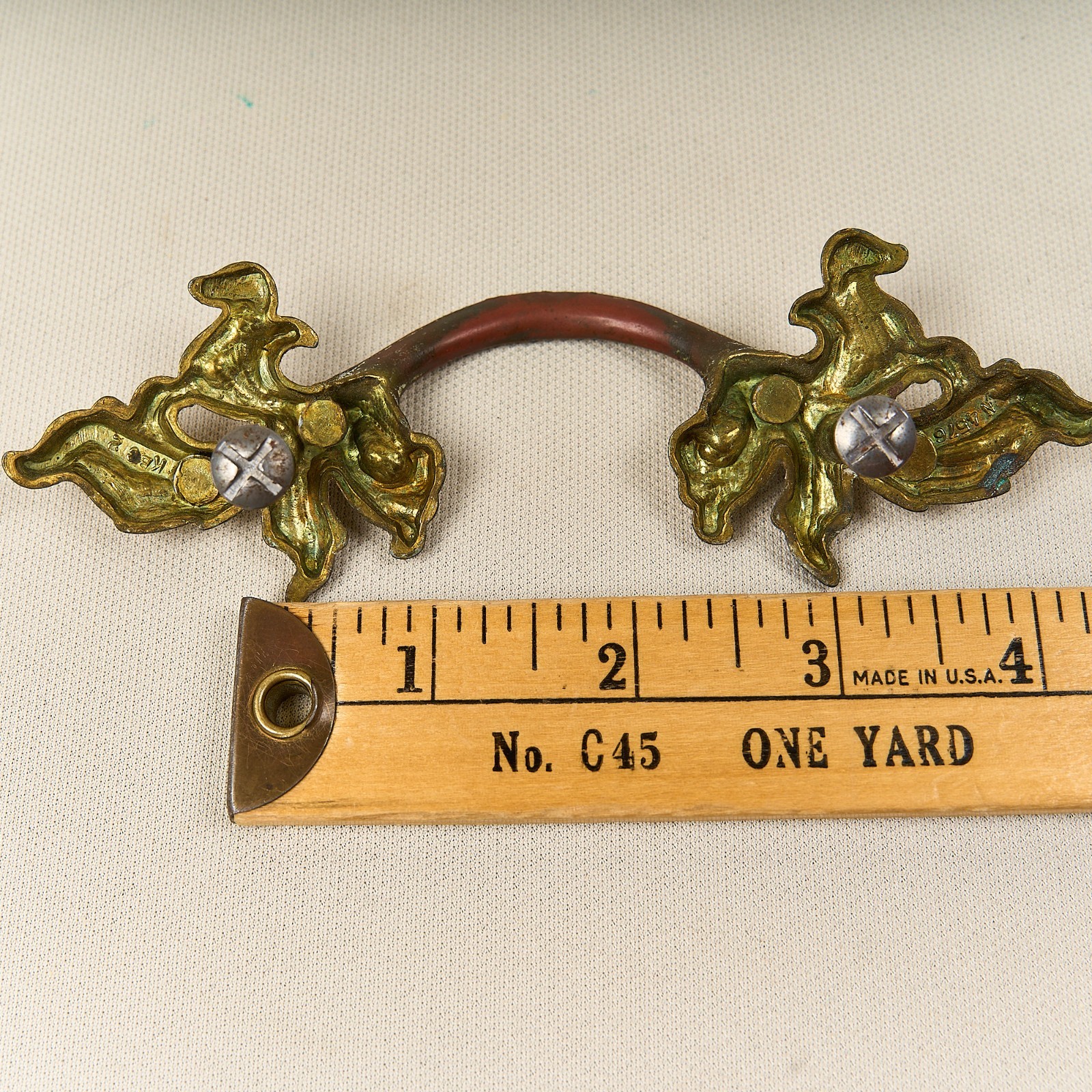 Vintage French Provincial Dresser Drawer Pull Keeler Brass Co N4576 3″ Spacing