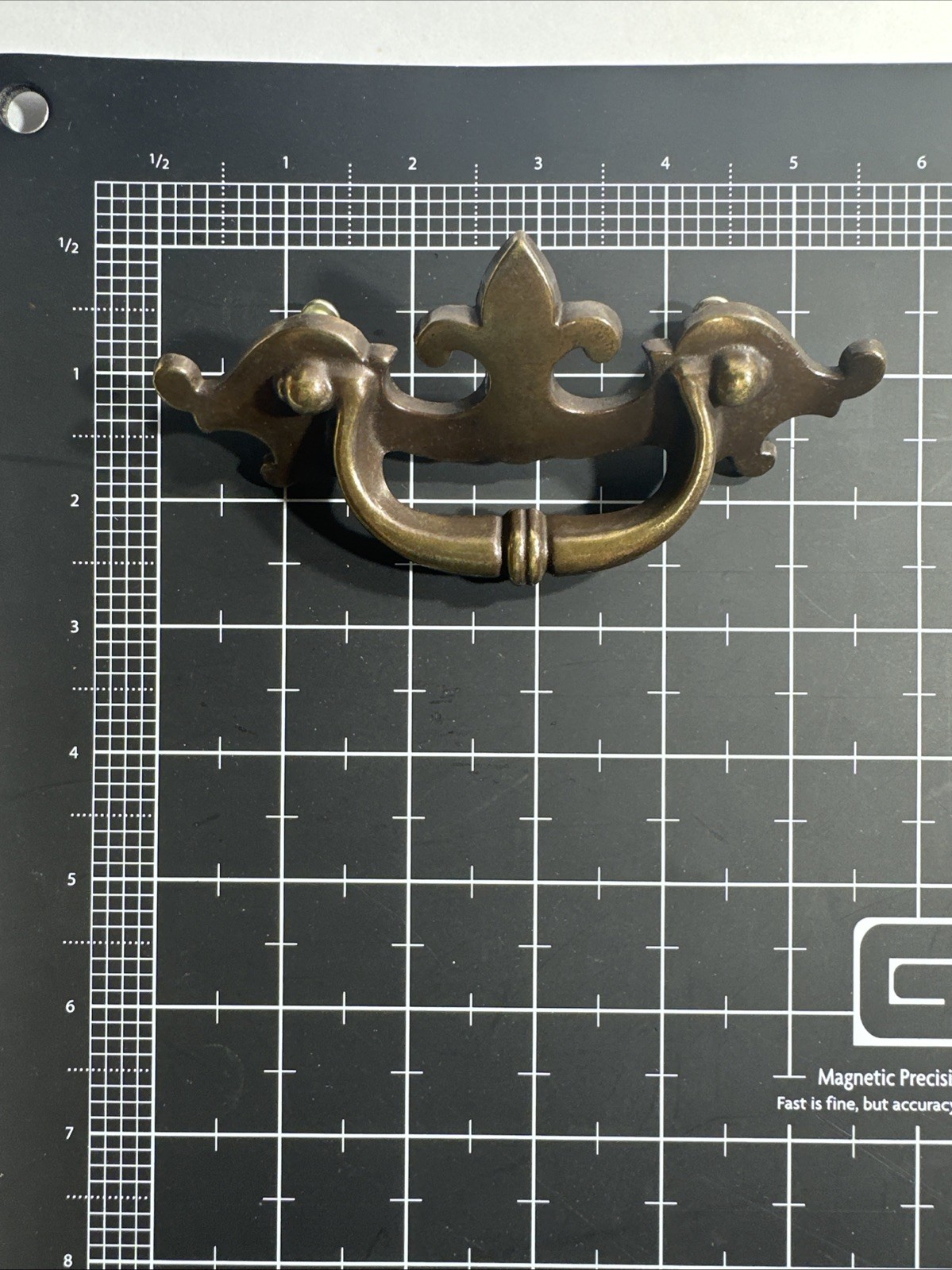 3 Vintage Brass Drawer Pulls Handel Fleur De Lis Keeler Brass Co. Screws #8493