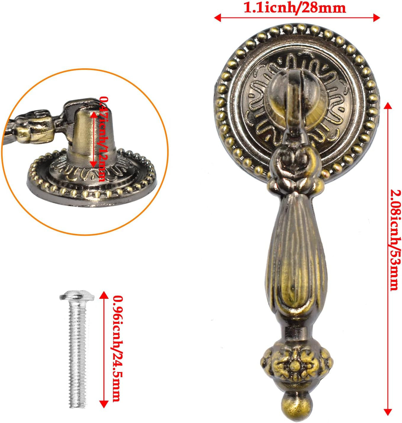Antique Tear Drop Decorative Pendant Pull Handle Dia 28Mm Vintage Drawer Knob fo