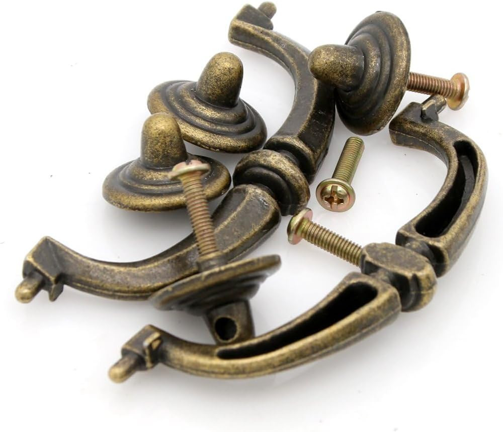 4 Pcs Vintage Retro Antique Brass Bail Pull Handle for Wooden Drawer Dresser