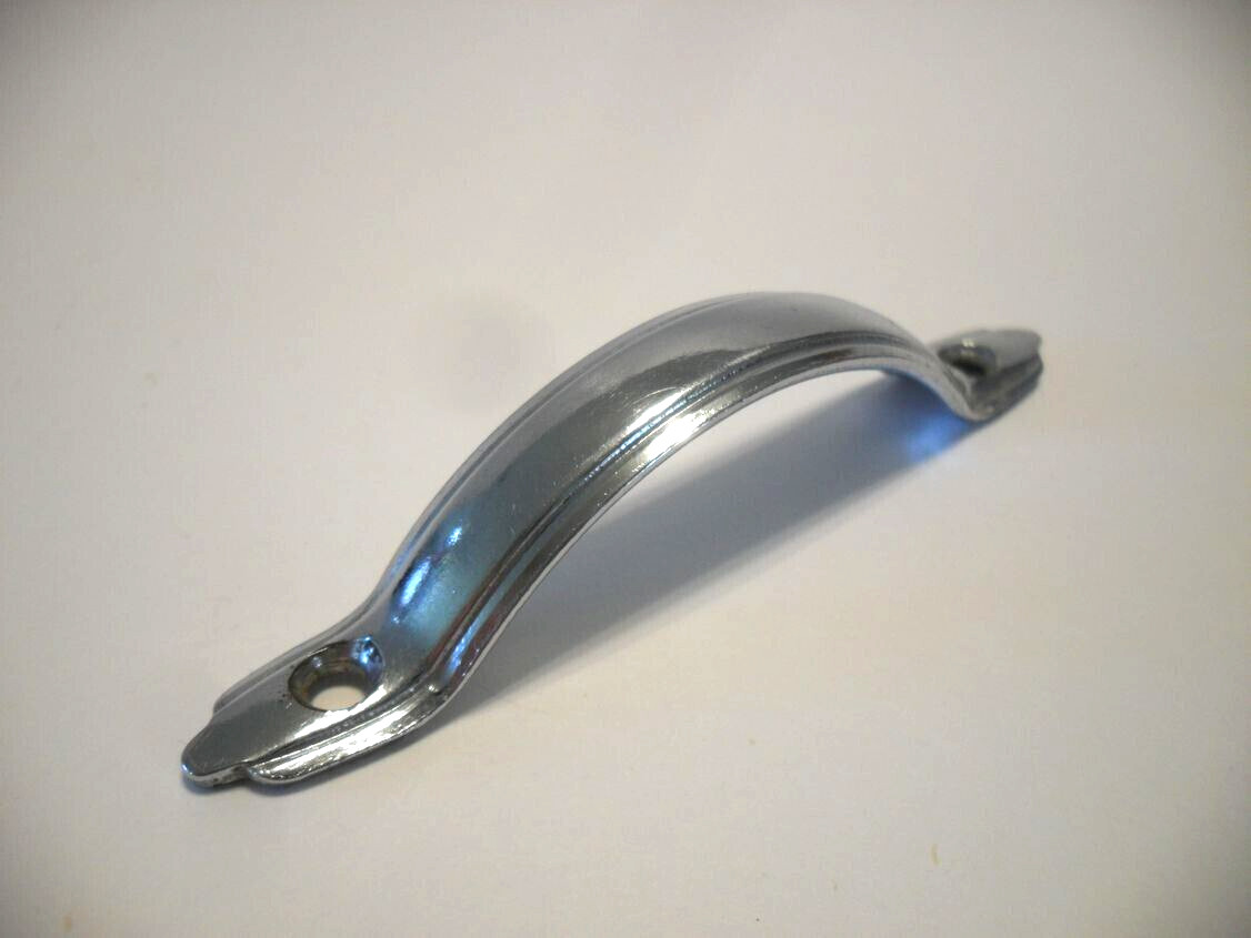Vintage Chrome Drawer Strap Pull Cabinet Door Handle Raised Face Pointed Ends