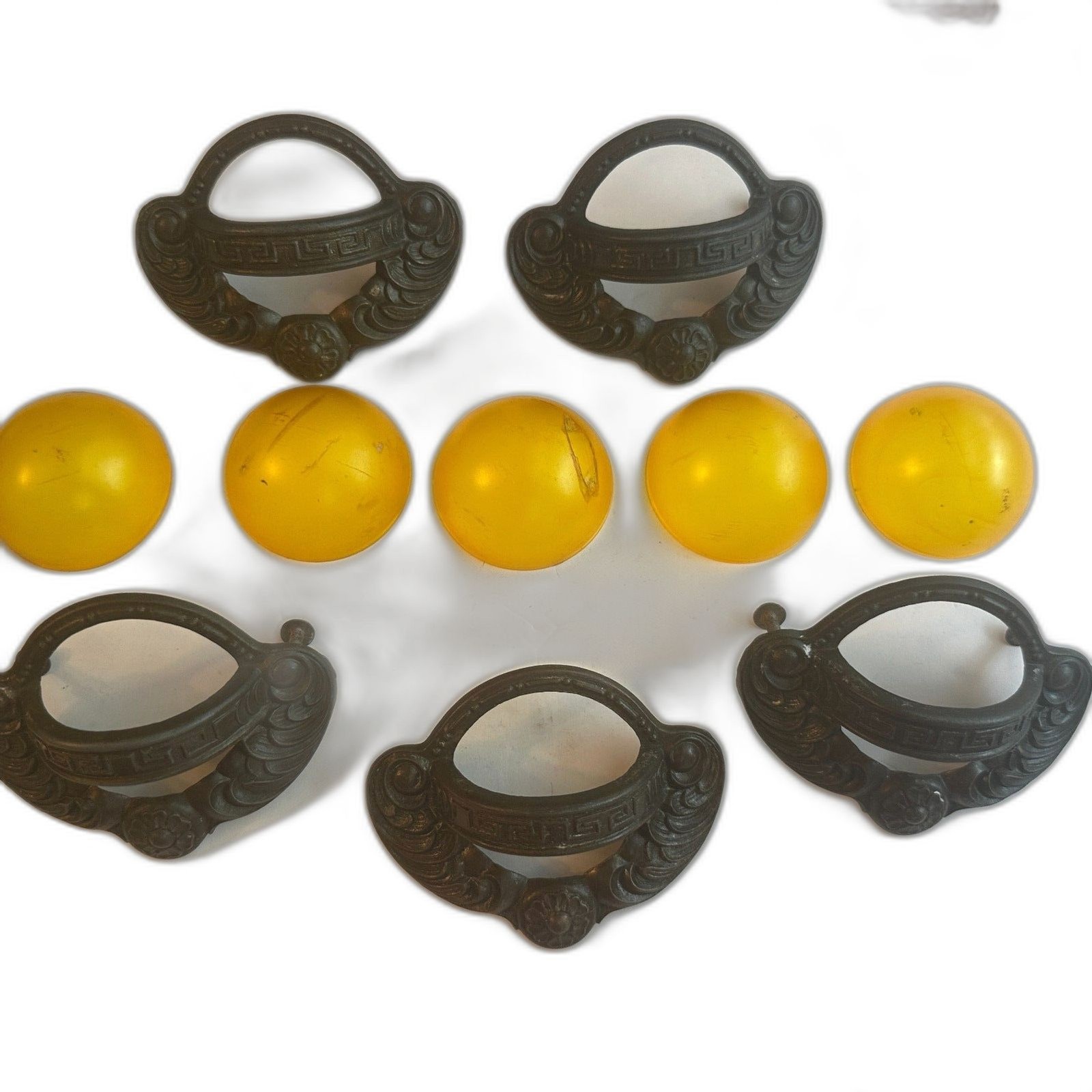Art Nouveau Finger Cup Pulls with Bakelite – Set of 5 – 3″ center to center