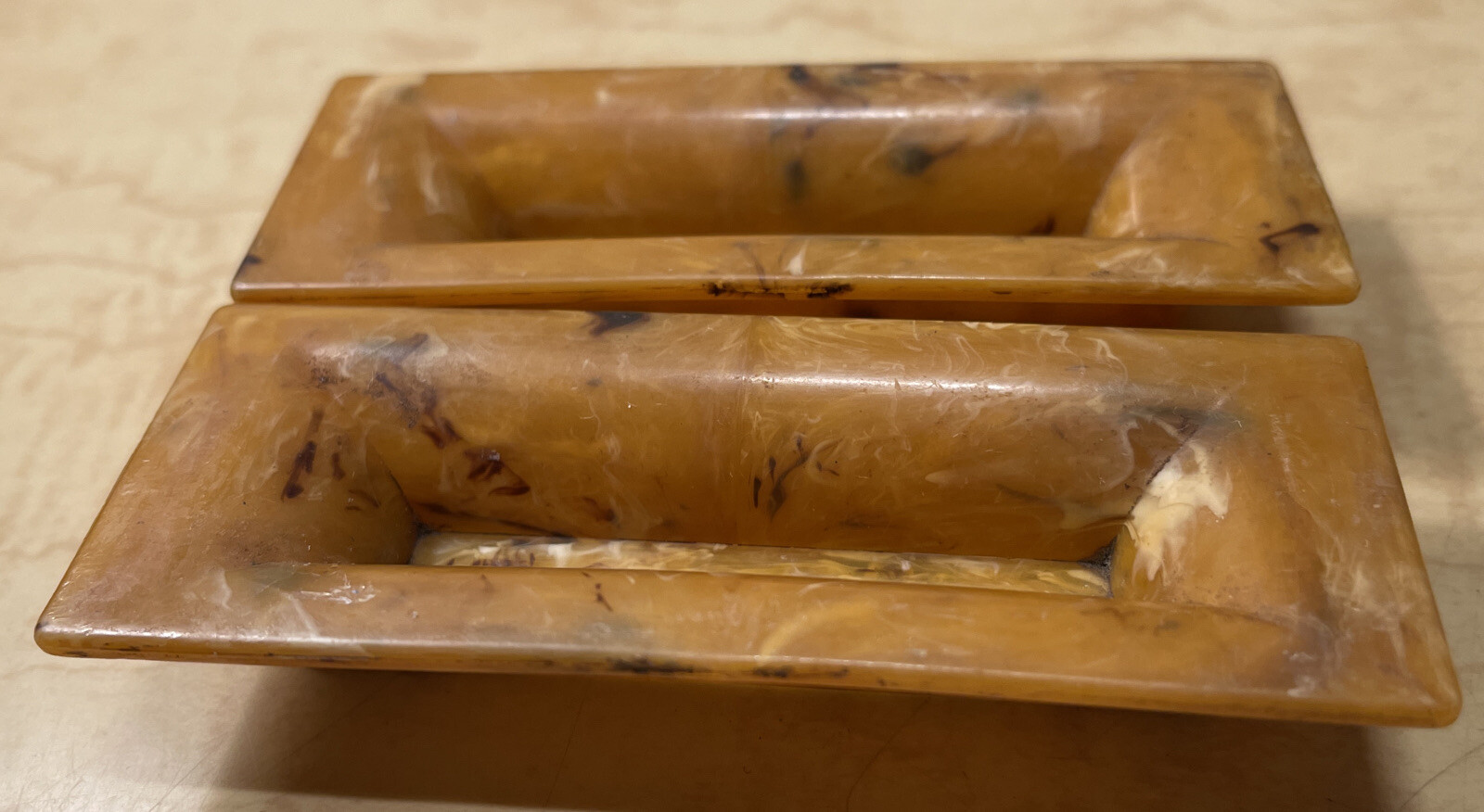 Vintage Celluloid Amber Marbled Drawer Handles Brown White Streaked Rectangular