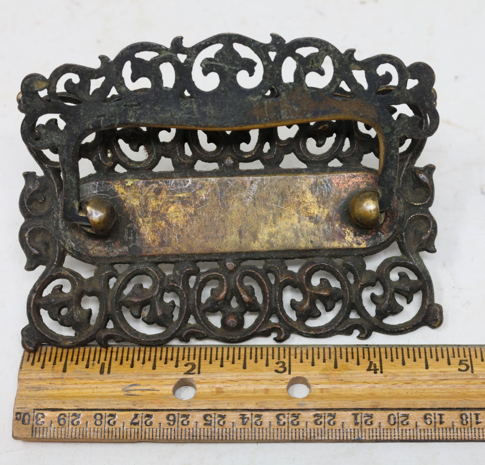 14-Pce Set Antique GRB Brass Bar Drawer Pulls Handles, Key, Locks, & Escutcheons