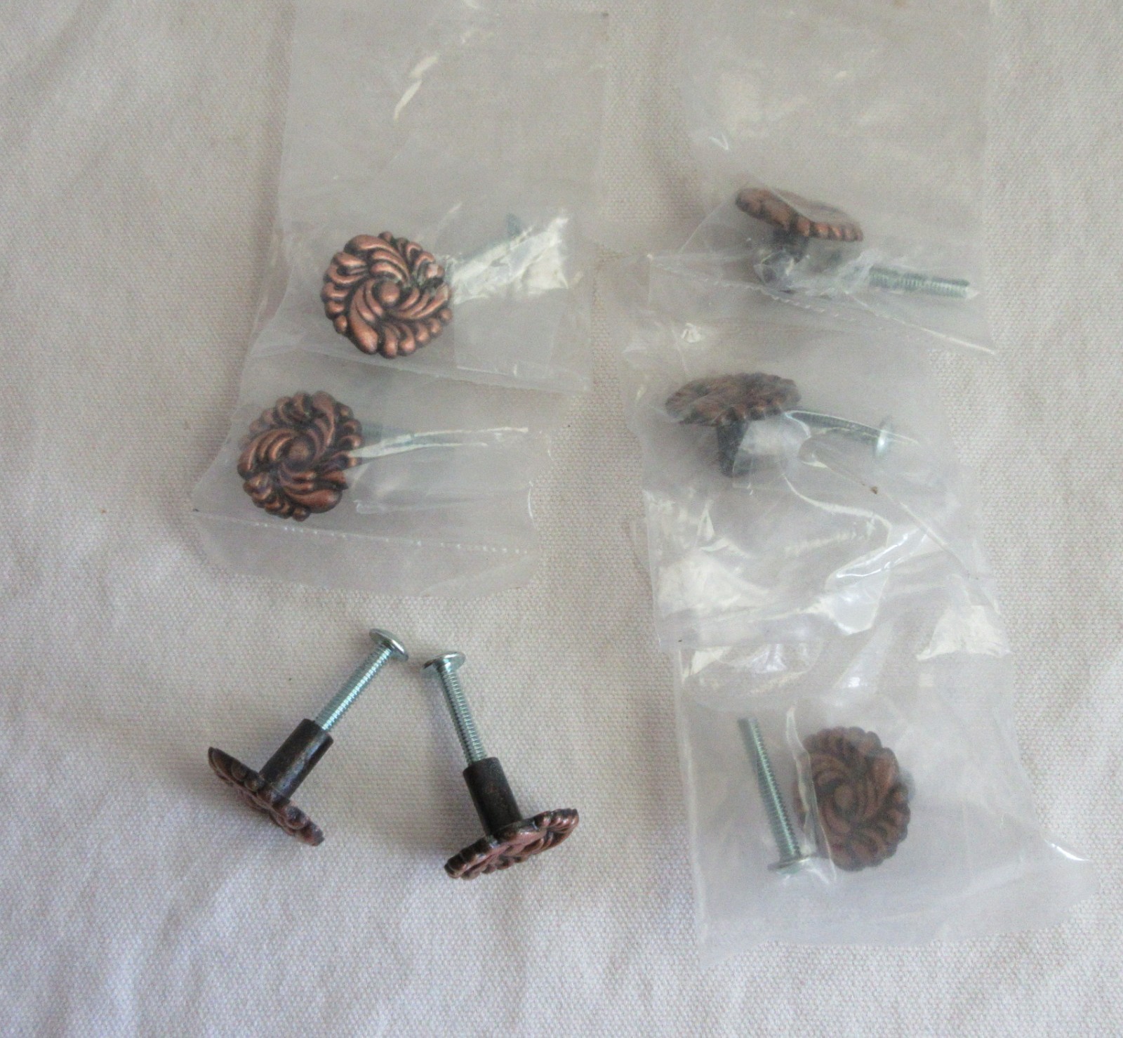 Provincial Copper 1″ round pull knob Swirl Design LOT of 7 drawer cabinet desk