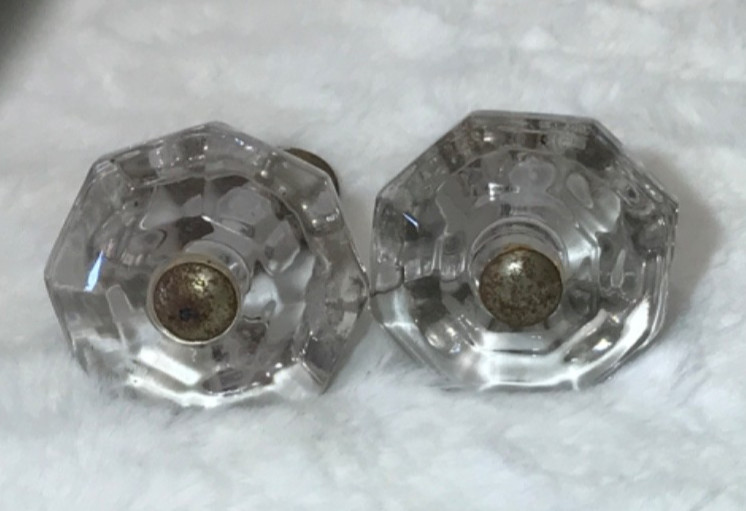 Antique Vintage Style Clear Glass Dresser Drawer Pulls Set Depression