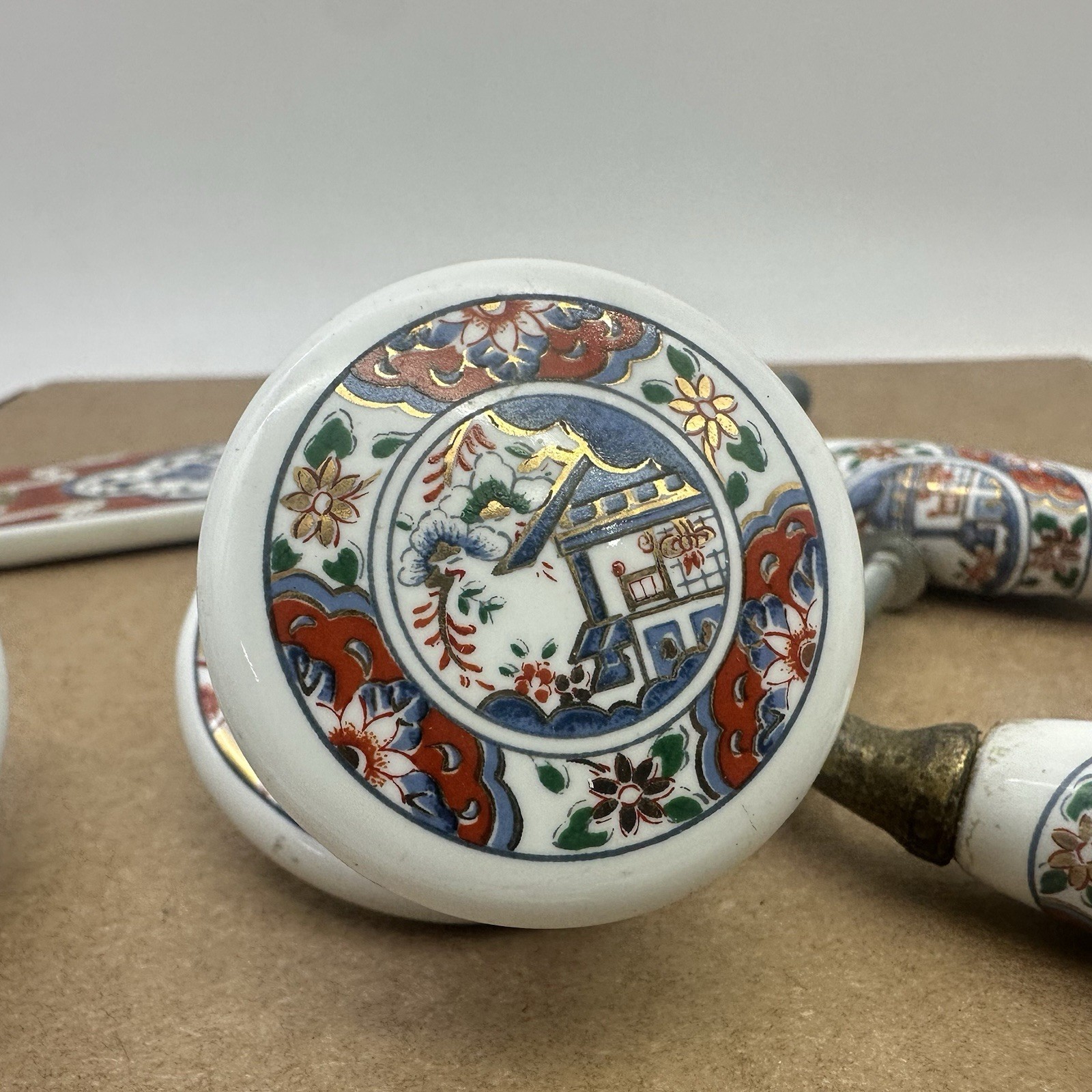 Lot 5 PCs 1985 Belwith Japan Ceramic Metal Drawer Door Handle 2 Knobs 2 Handles