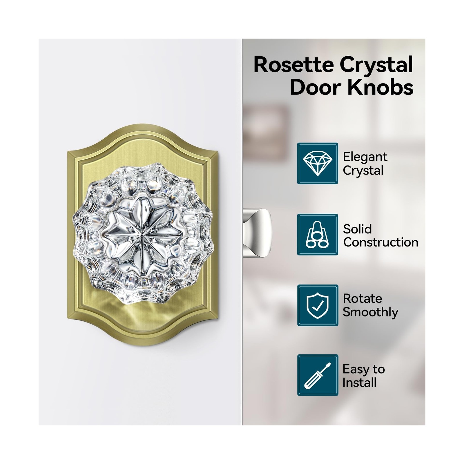 Glass Passage Door Knobs, 5 Pack Satin Brass Crystal Interior, Antique Glass,…