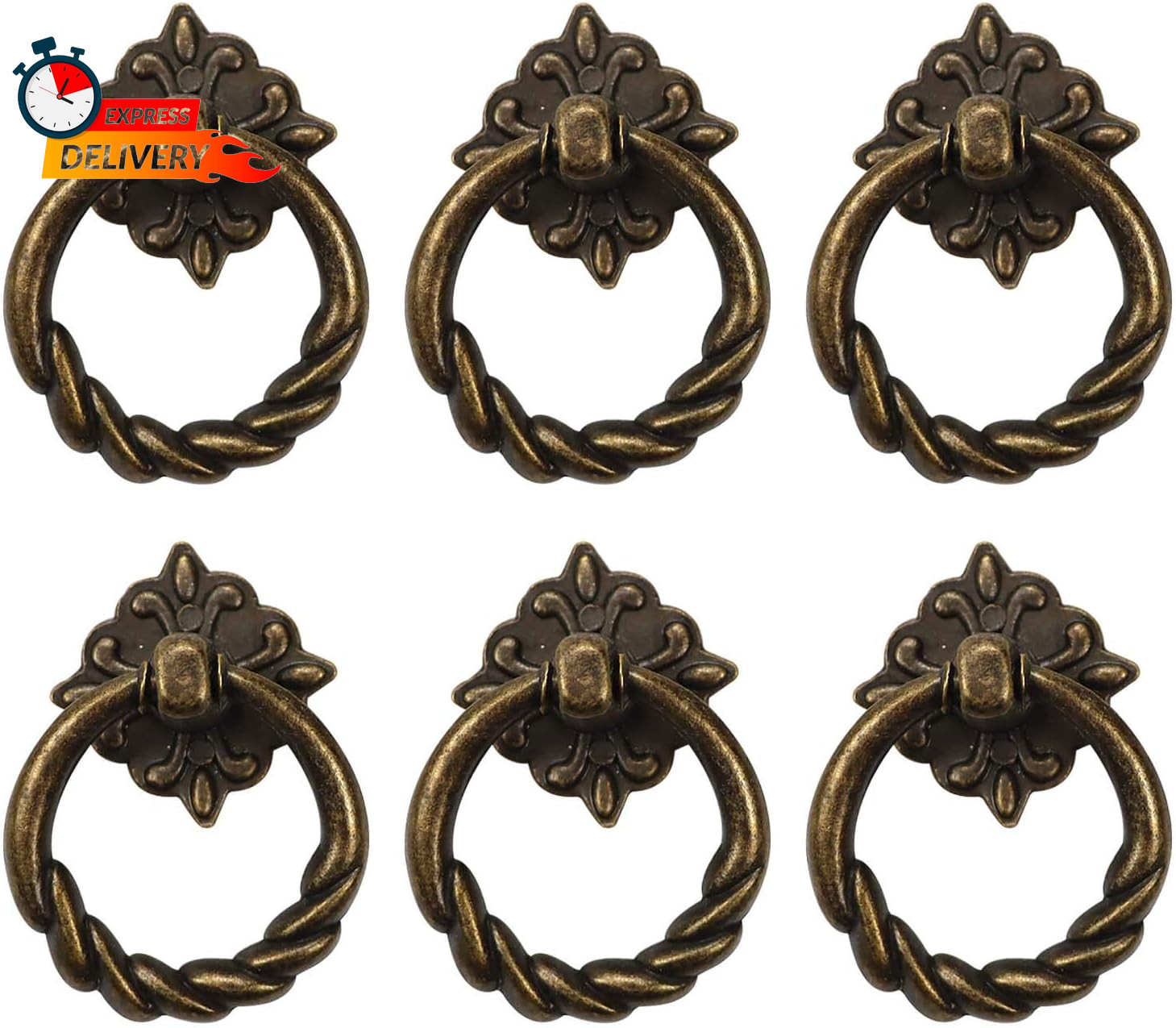 Chris.W 6Pcs Vintage Bronze Drop Ring Knobs Pulls Handles for Dresser Drawer Ant