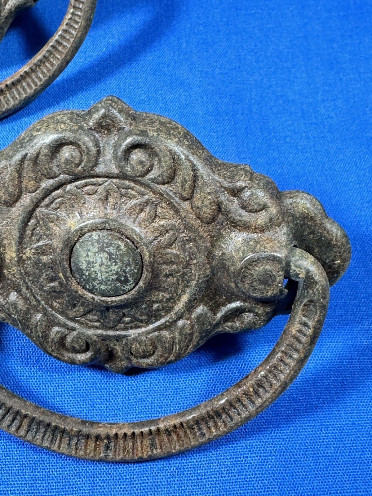 Antique Drawer Pulls w/ Original Screws, Bail Handle ~ Ornate Pressed Design