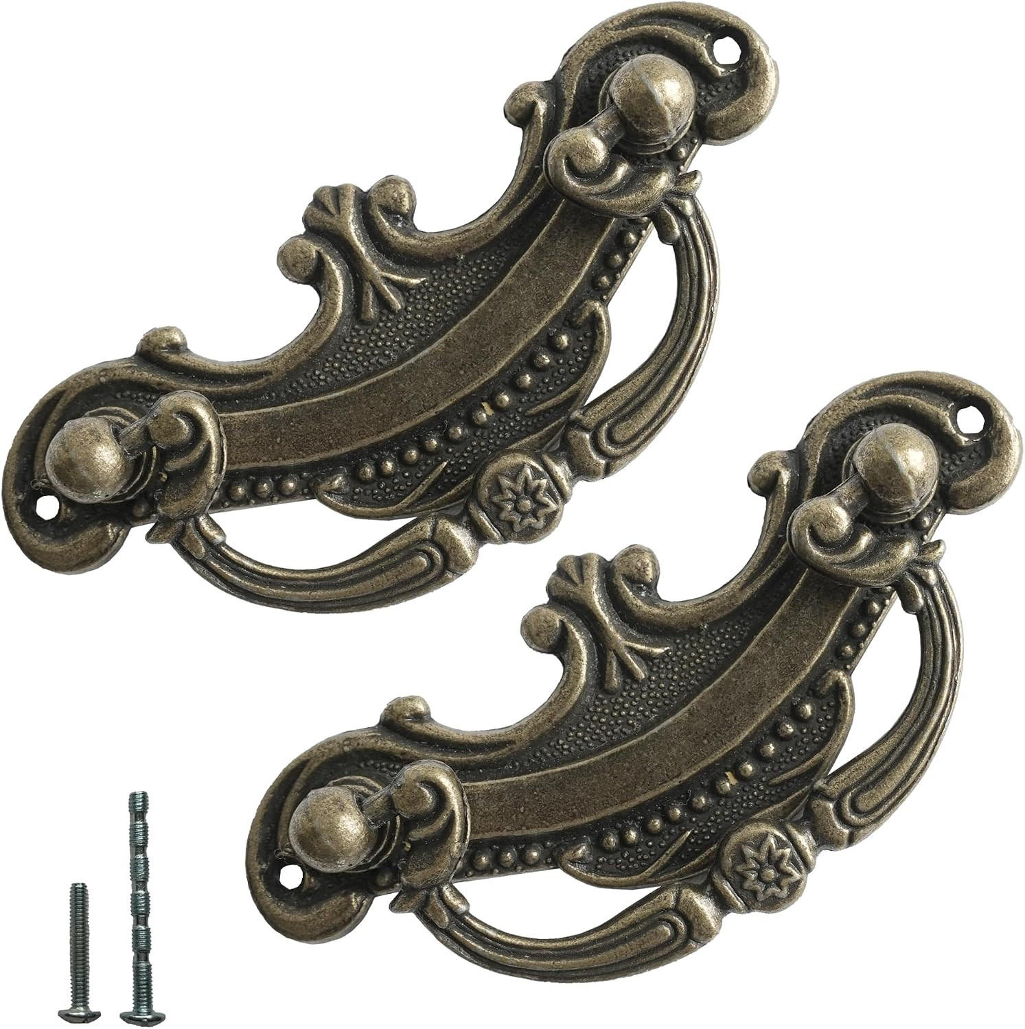 8 Pack Antique Bronze Baroque Style Drop Bail Drawer Pulls, 2 Inch Hole Center V