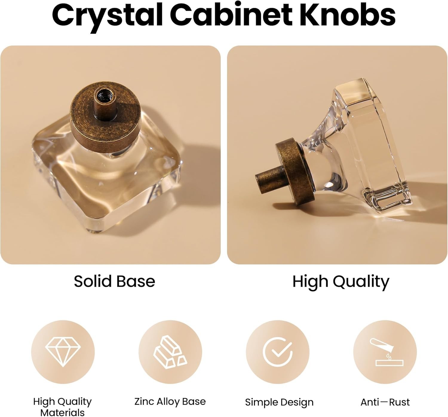 4 Pack Vintage Antique Brass Cabinet Knobs, Clear Crystal Drawer Knobs for Ki…