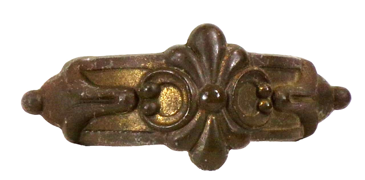 3 Art Deco Drawer Pulls Pot Metal Gold Paint Fleur de Lis Dresser Vanity VTG #5