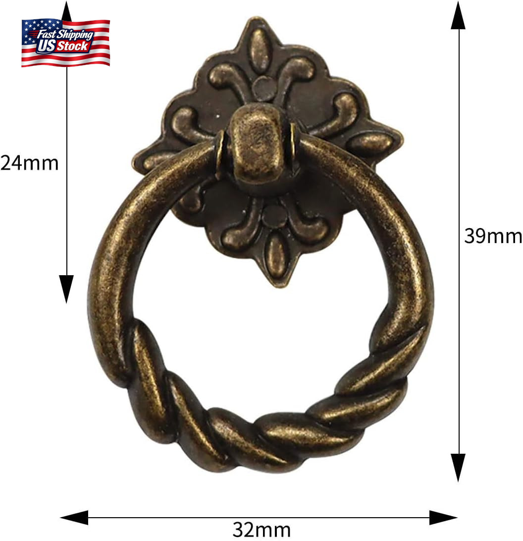 Chris.W 6Pcs Vintage Bronze Drop Ring Knobs Pulls Handles for Dresser Drawer Ant