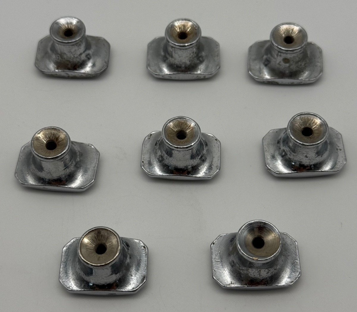 Set Lot 8 Vintage Amerock Chrome Cabinet Drawer Pull Knobs 1.25″ Red Stripe MCM