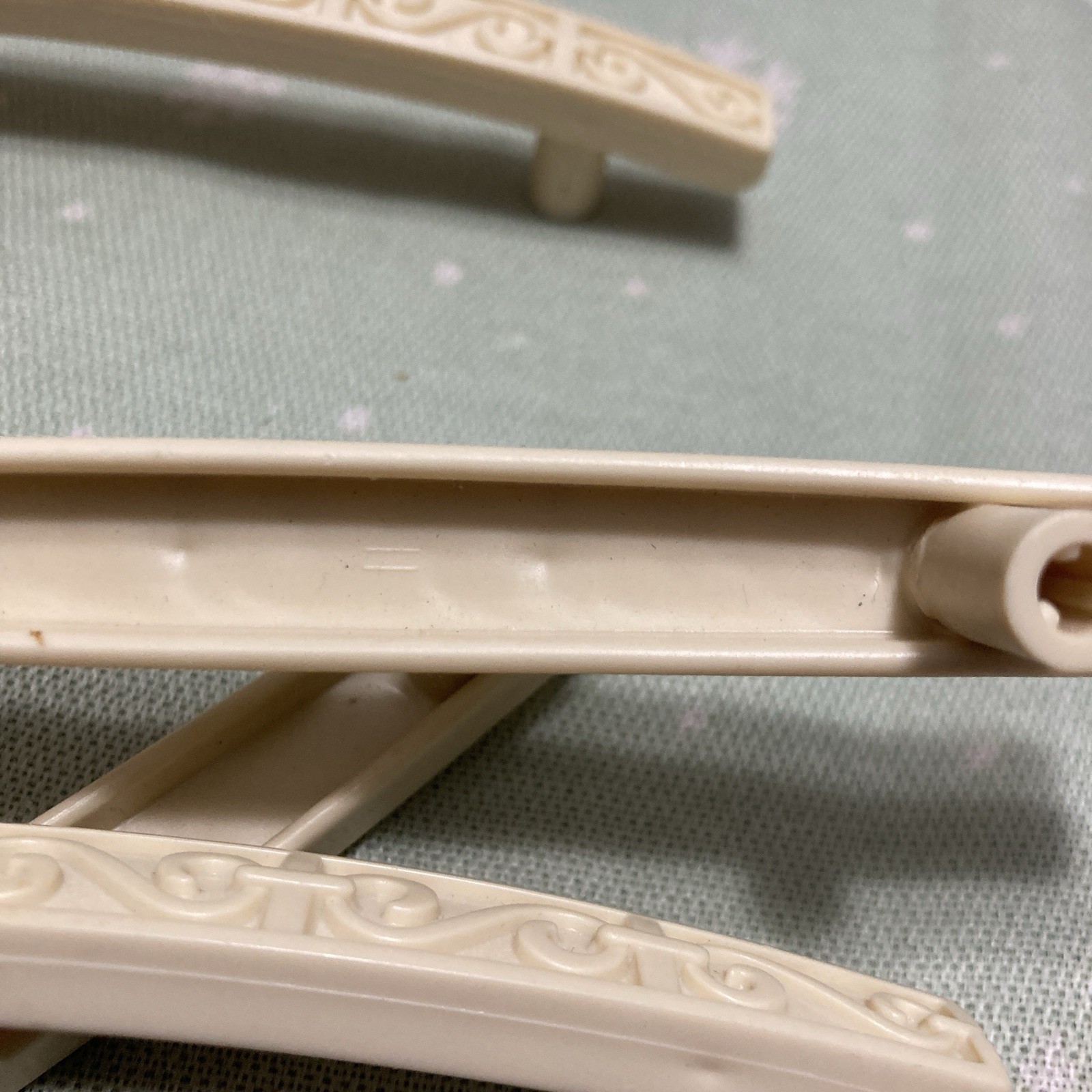 Beige Kitchen Cupboard Handles set of 4 Vtg Scrolled MCM Plastic Cabinet
