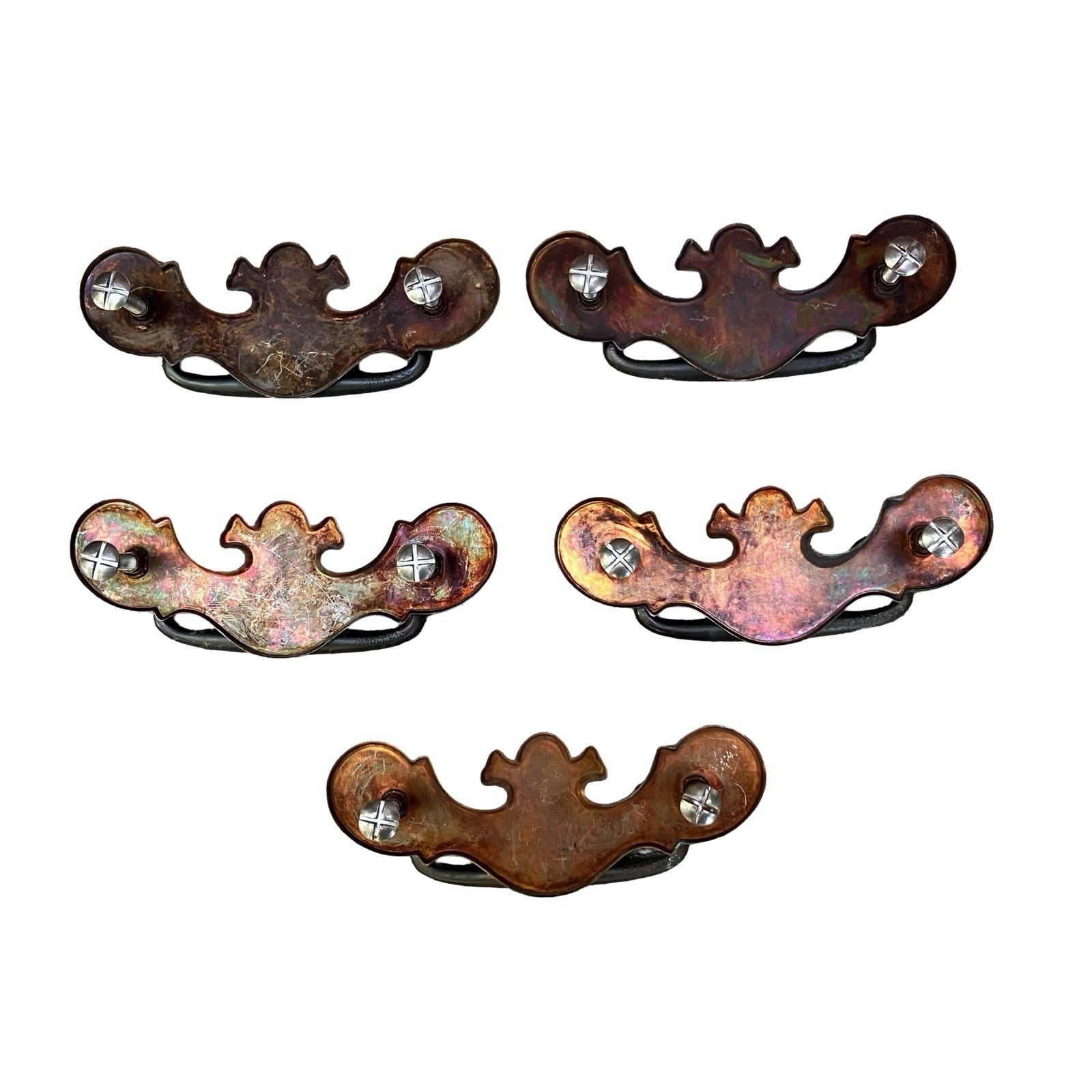 VTG Chippendale Bail Drop Drawer Pulls Batwing Brass-Metal Reclaimed Lot Of 5